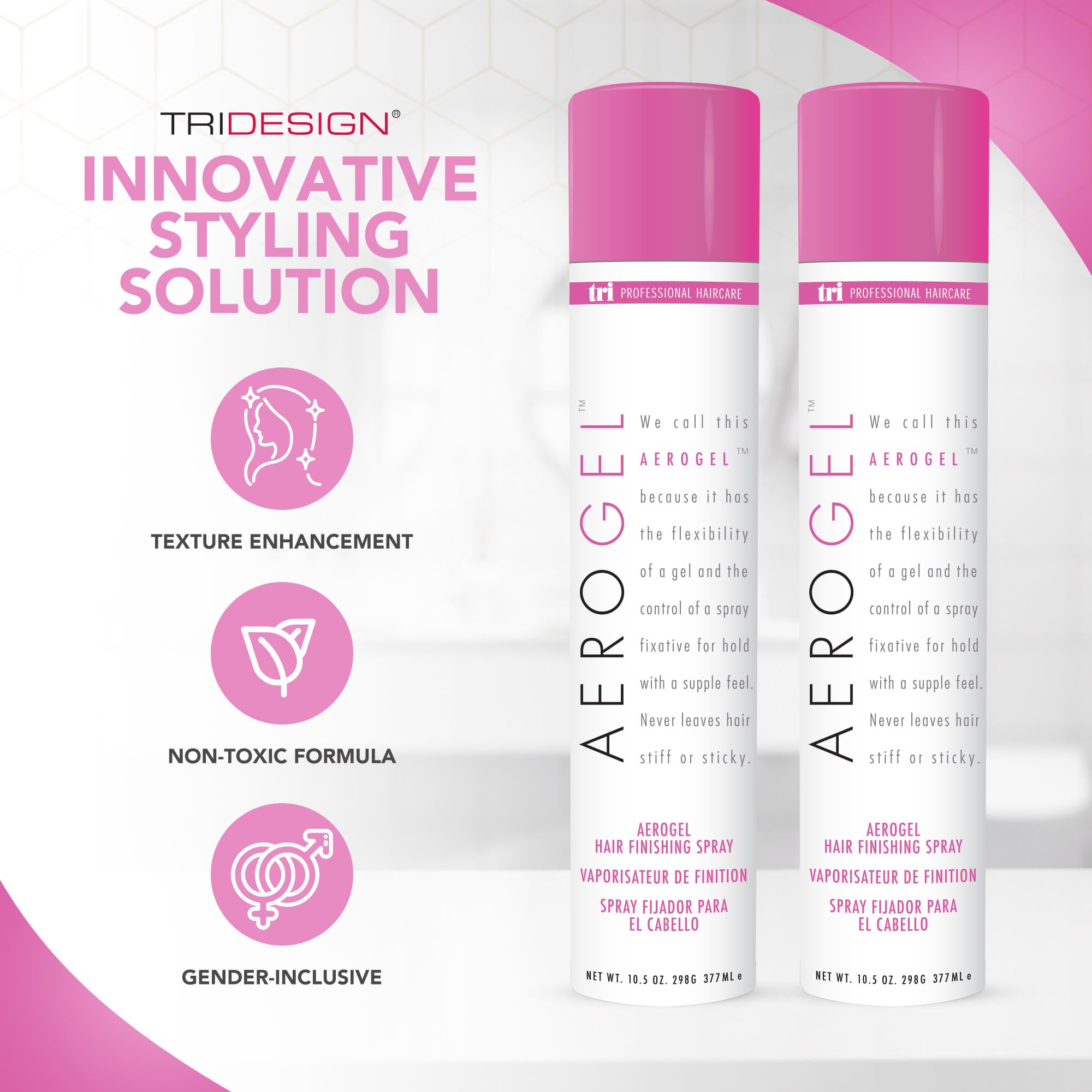 TRIDESIGN Aerogel Hairspray - Strong Hold Hair Finishing Spray for Volumizing & Control, Flexible Styling for All Hair Types, No