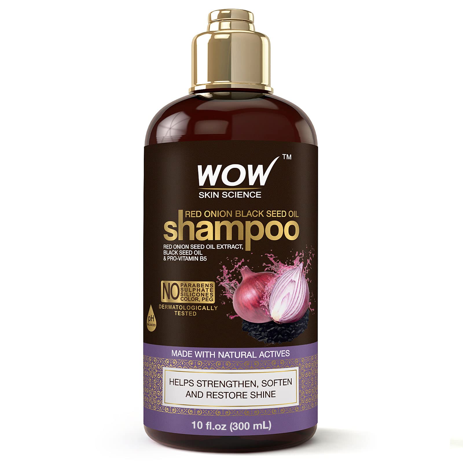 WOW Skin Science Red Onion Black Seed Oil Shampoo Increase Gloss, Hydration, Shine - Reduce Itchy Scalp, Dandruff & Frizz - No P