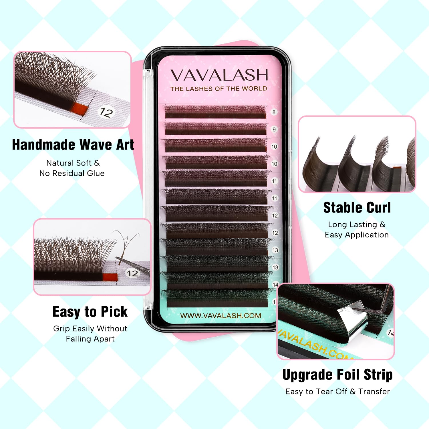 Vavalash Brown W-Shaped Eyelash Extension Brown 3D Premade Fans 0.07 D Curl Volume Lash Extensions Easy Fanning Lashes Matte Bro