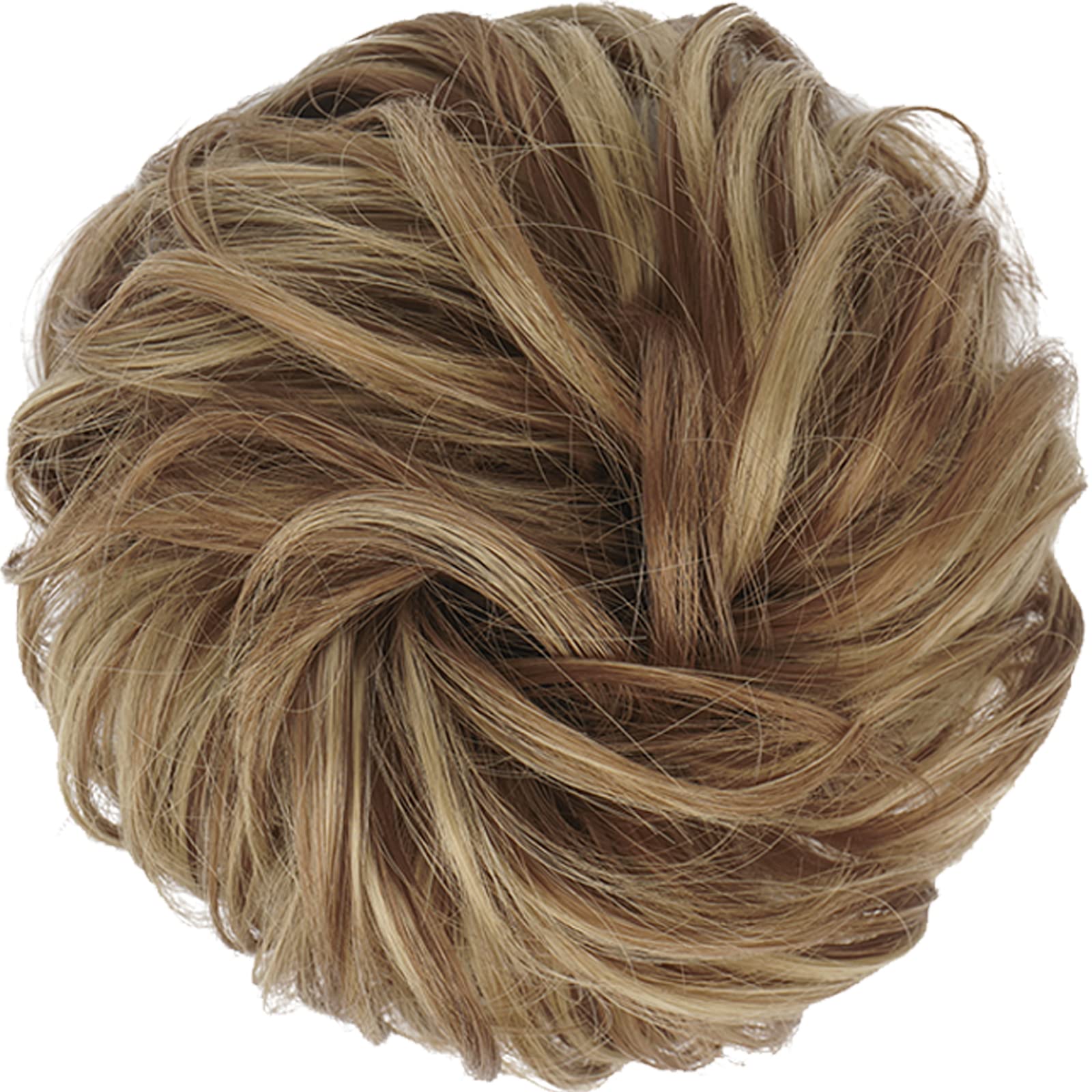 Feshfen Messy Bun Hair Piece, Messy Hair Bun Scrunchies For Women Brown And Blonde Synthetic Wavy Curly Chignon Ponytail Hair Ex