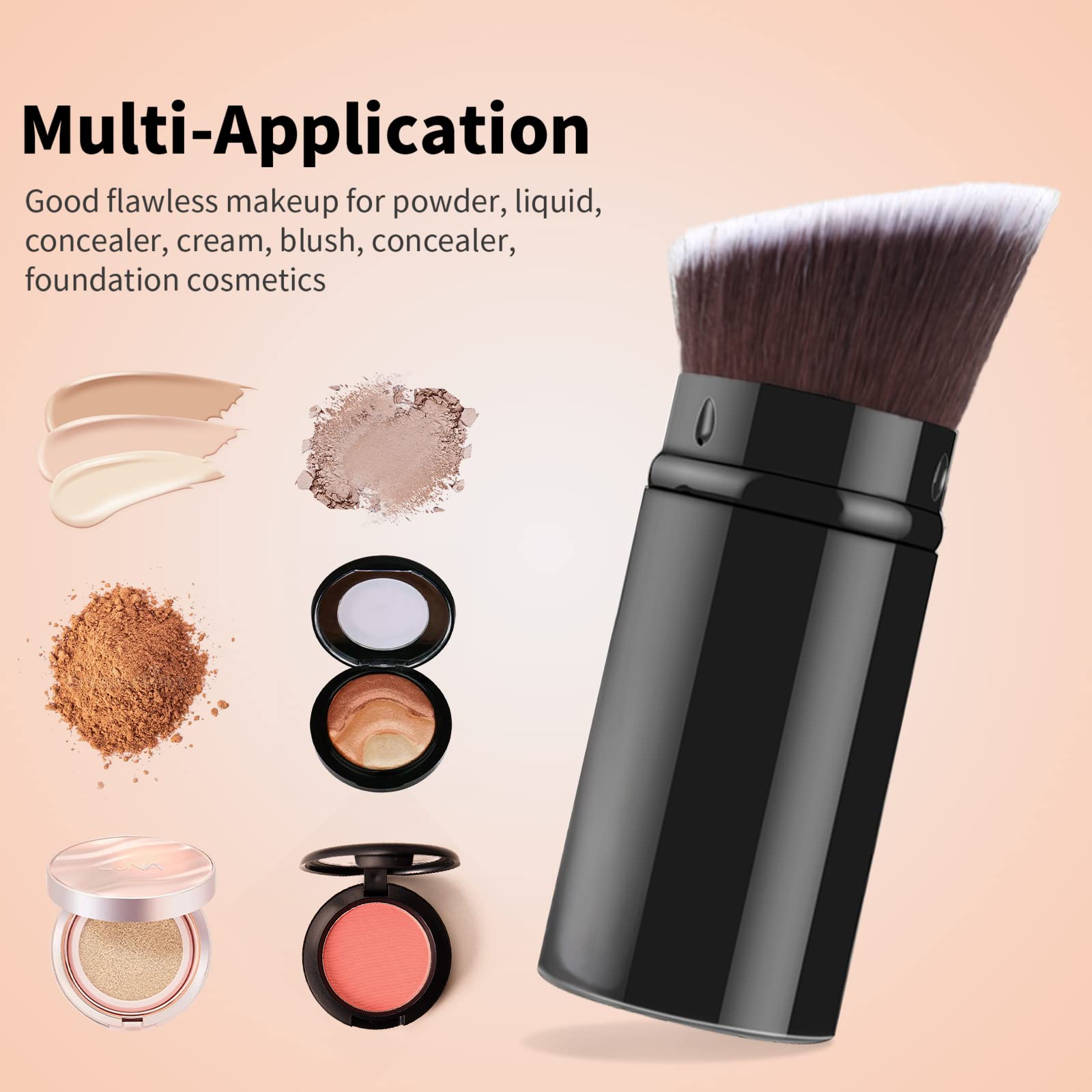 Falliny Retractable Foundation Makeup Brushes, Travel Angled Kabuki Powder Brush Liquid Foundation Sunscreen Brush With Cover Pe