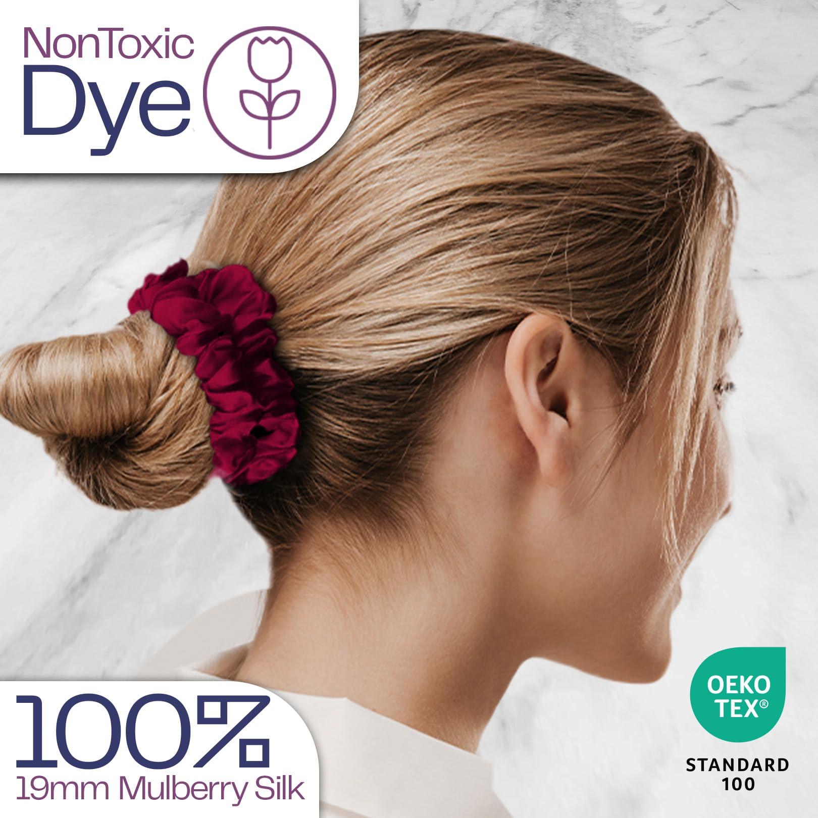 Celestial Silk Mulberry Silk Scrunchies For Hair - Small Silk Hair Ties (Cranberry)
