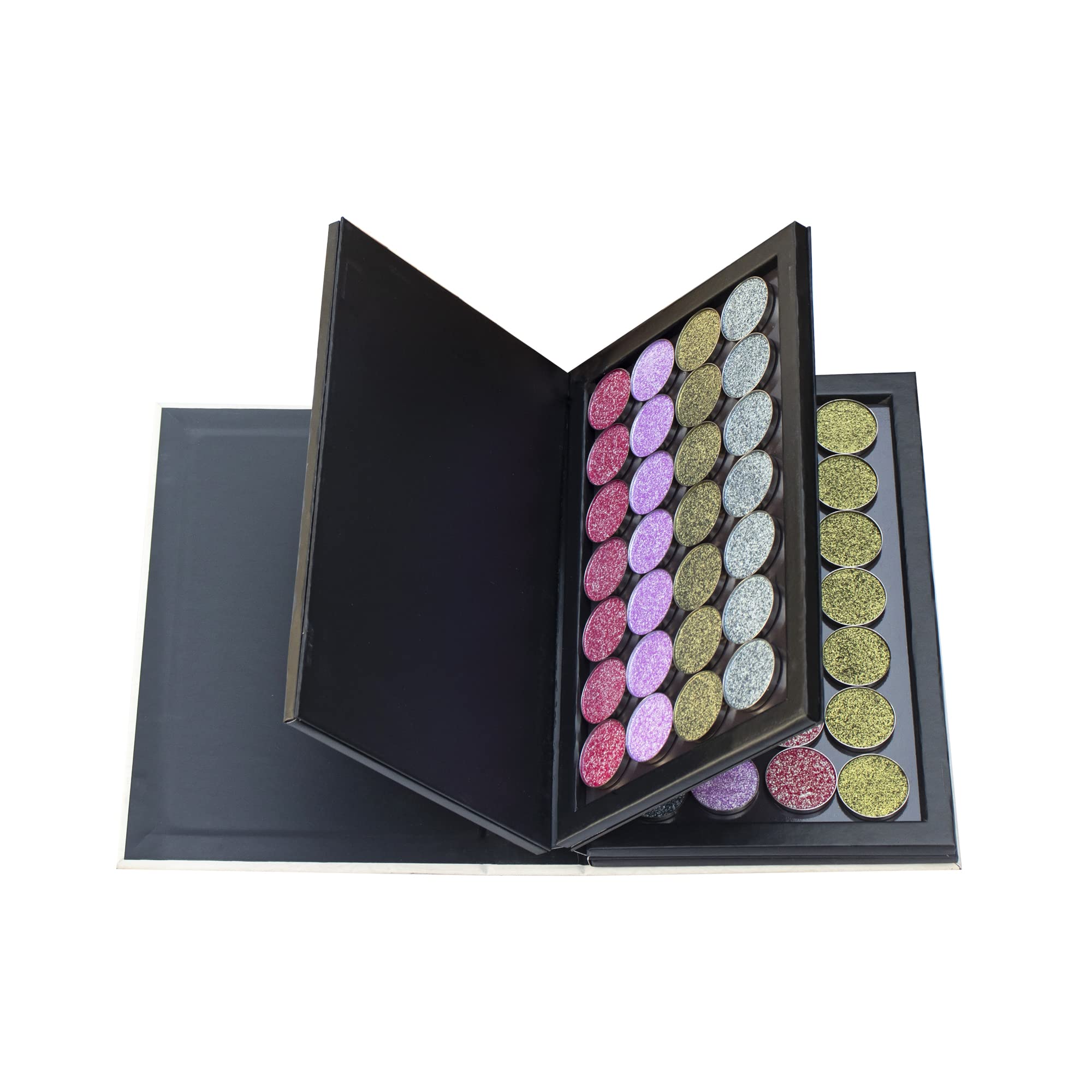 Szdym Strong 4-Layers Empty Magnetic Palette Book Palette(White Wood Grain)+1Pcs Makeup Depotting Spatula+50Pcs Round Metal Stic
