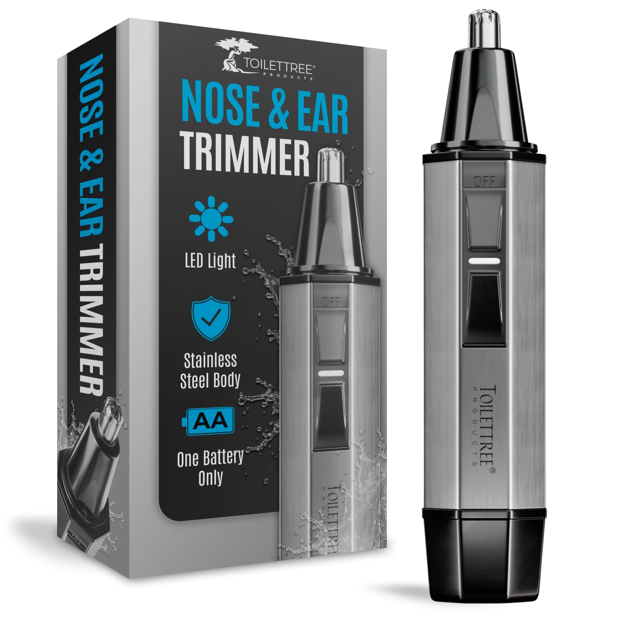 Toilettree Products Nose Hair Trimmer With Led Light - Stainless Steel, Heavy-Duty Casing - Ear & Nose Hair Trimmer - Men'S Groo