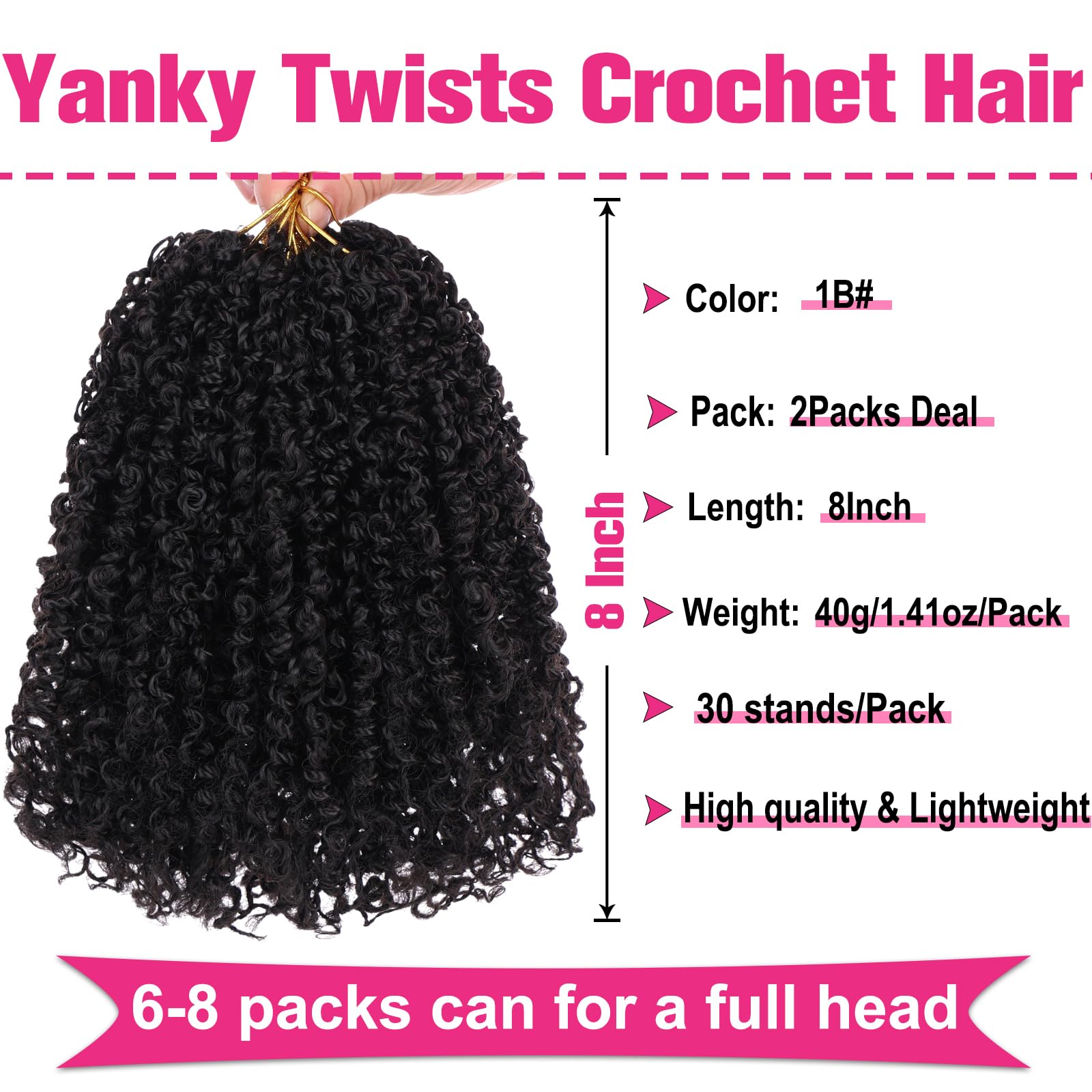 Union Beauty 2 Packs Pre-looped 8 Inch Synthetic Yaki Twist Crochet Braids Hair 1B#