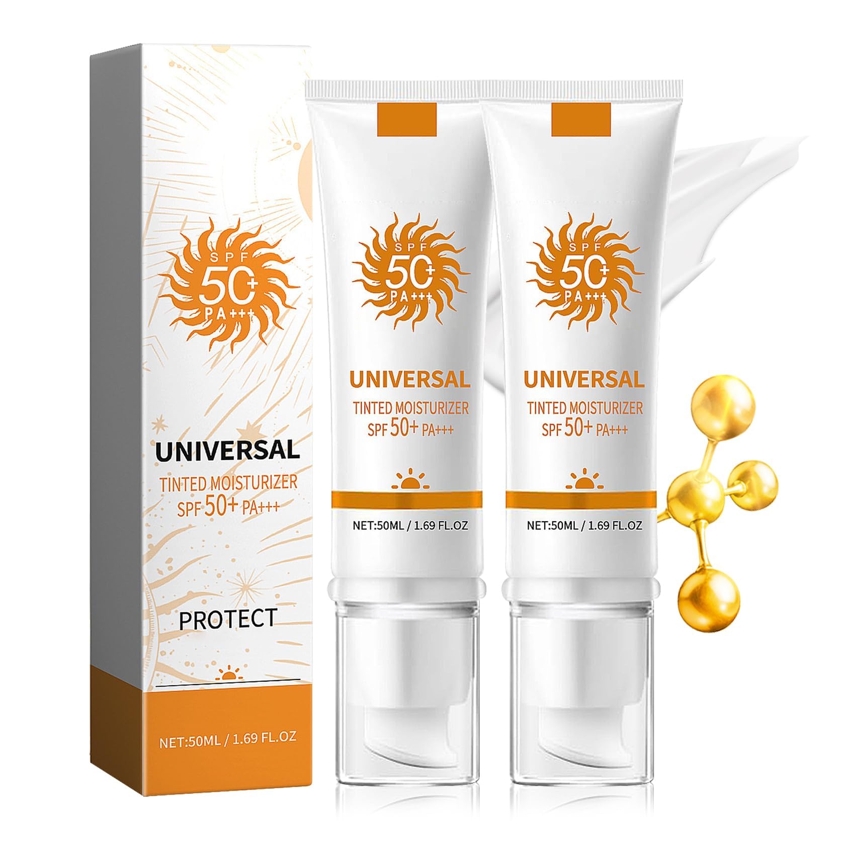 2Pcs Face Sunscreen Cream SPF 50+ PA+++,Moisturizing Sunscreen for Face,Long Lasting Refreshing Tinted Facial Moisturizer Sunblo