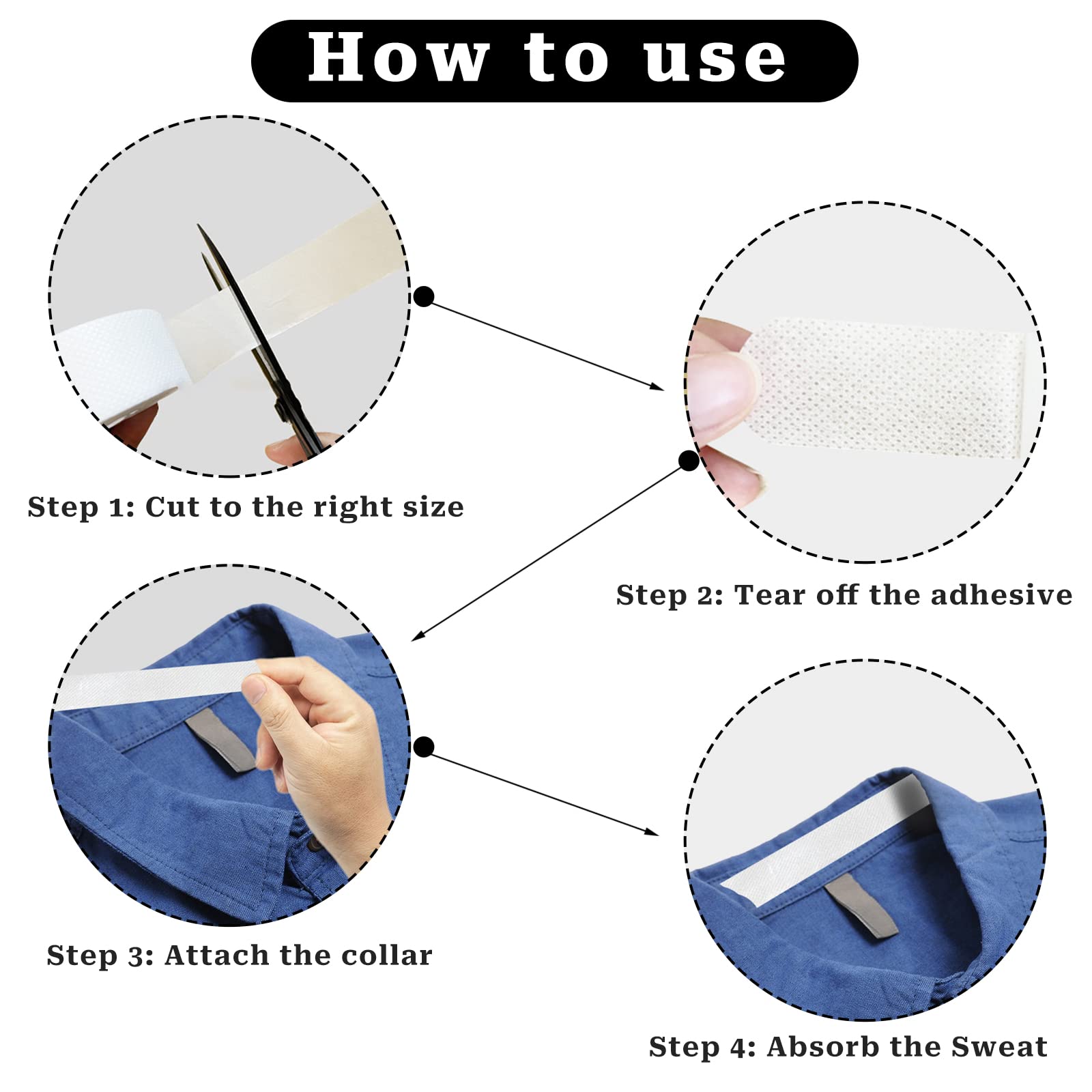 Mozeat Lens Self-Adhesive Collar Protectors - Disposable Sweat Pads for Shirts, White, 1 Count (Pack of 2)