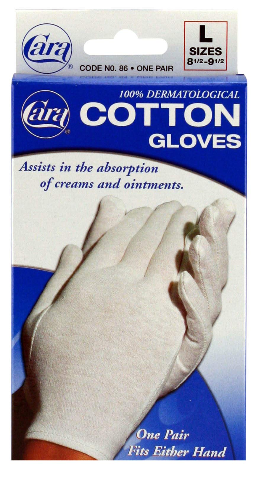 Cara Moisturizing Eczema Cotton Gloves, Large, White, 1 Pair - 100% Cotton - Gentle For Dry, Sensitive Skin - Hemmed For Neat Ap