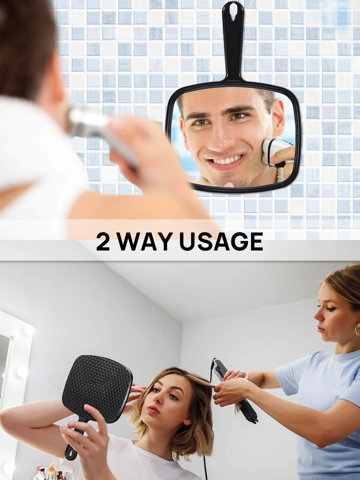 OMIRO Hand Mirror, All Black Handheld Mirror with Handle, 6.6'' W x 9.3'' L, Pack of 6