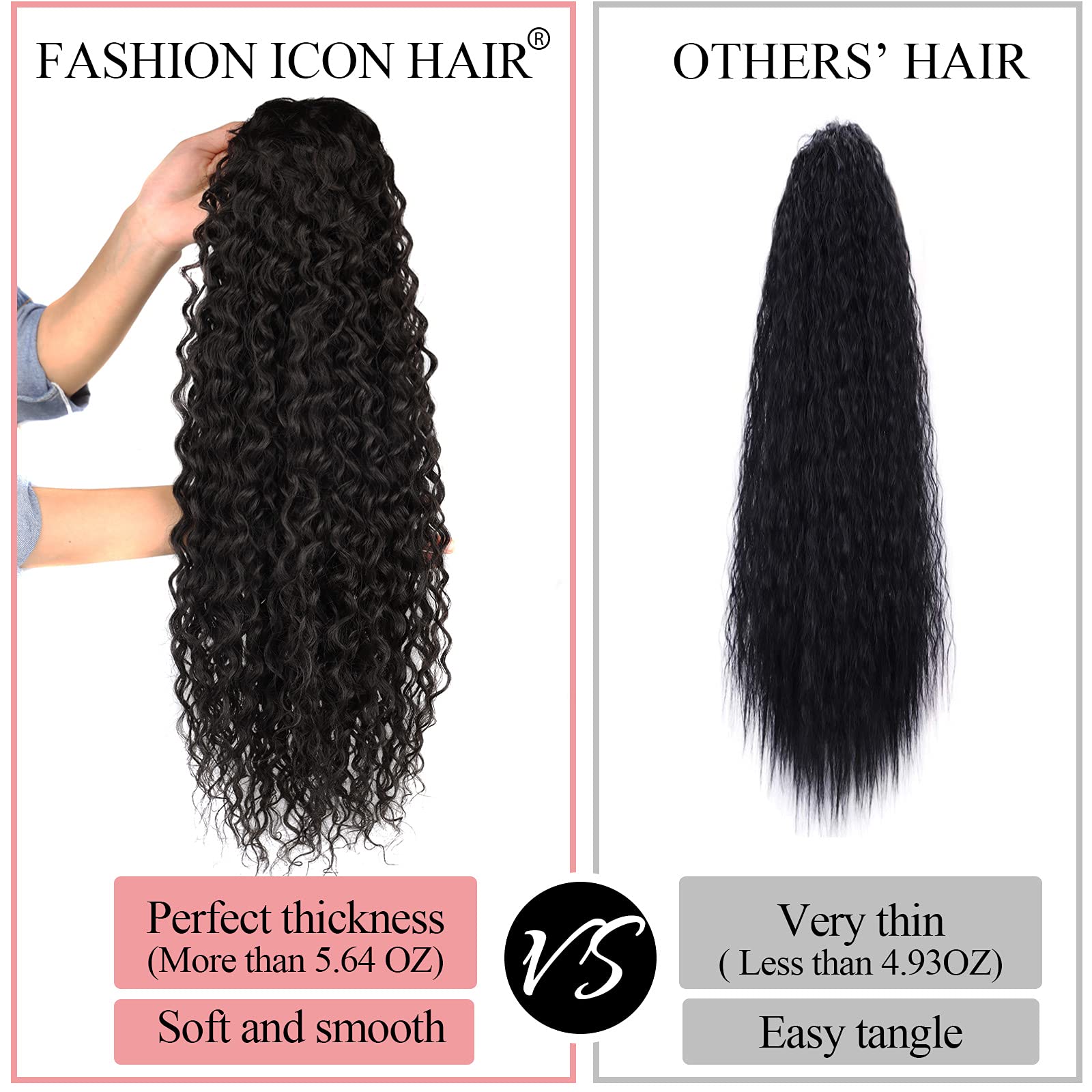 Long Curly Drawstring Ponytail Extension 24Inch Corn Wave Clip In Ponytail Extensions Synthetic Hairpiece For Black Women (4#)