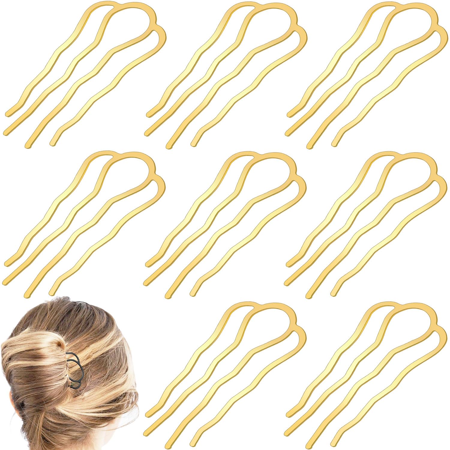 8 Pieces Hair Side Combs, Metal Hair Fork Clip Hair Pins for Buns Hair Updo U-Shape Hair Sticks for Women Hair Styling Tool Acce