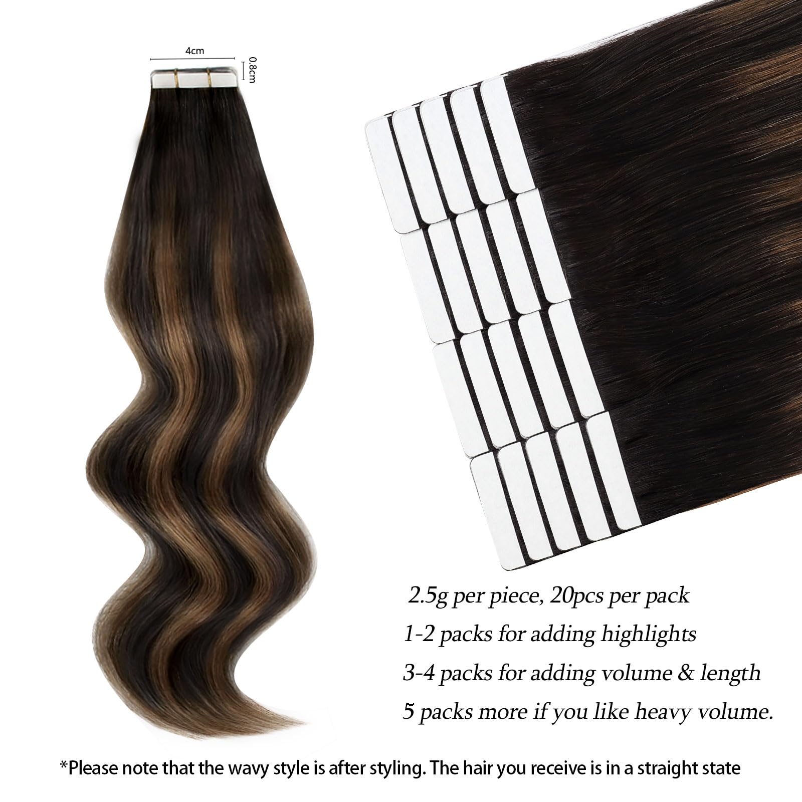 Abh Amazingbeauty Hair 20 Inch Hair Extensions Real Human Hair Tape In Rooted Darkest Brown Highlighted Chestnut Brown Tape In H
