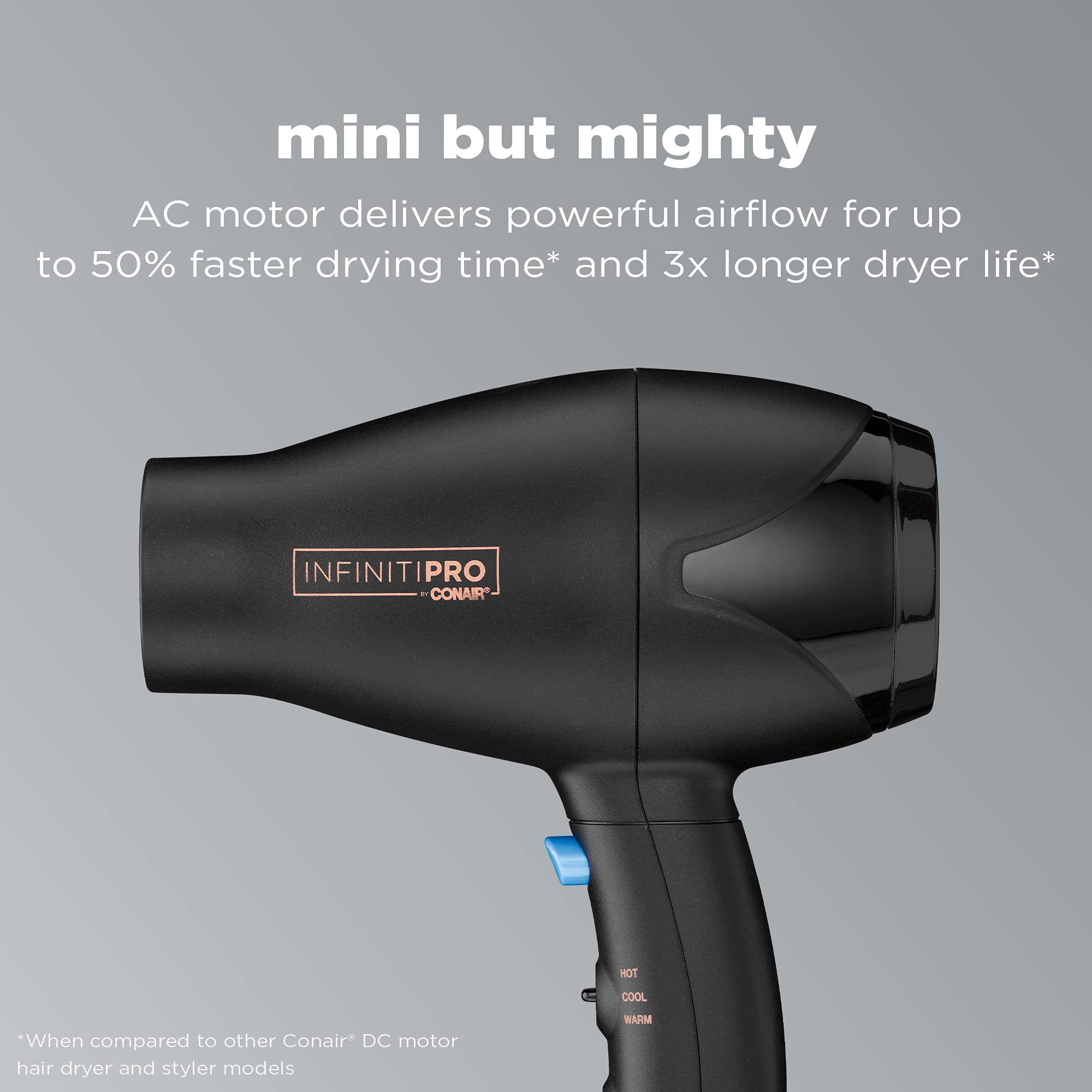 Infinitipro By Conair Travel Hair Dryer, Mighty Mini Compact Lightweight Professional Ac Motor Hair Dryer