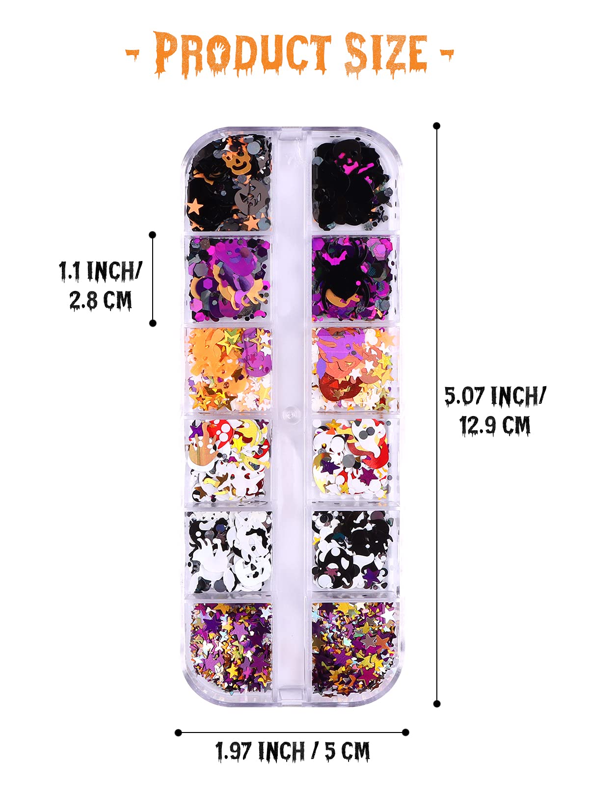 Ebanku 3 Boxes Halloween Nail Art Glitter Sequins, 3D Holographic Skull Spider Pumpkin Bat Ghost Witch Halloween Confetti Glitte