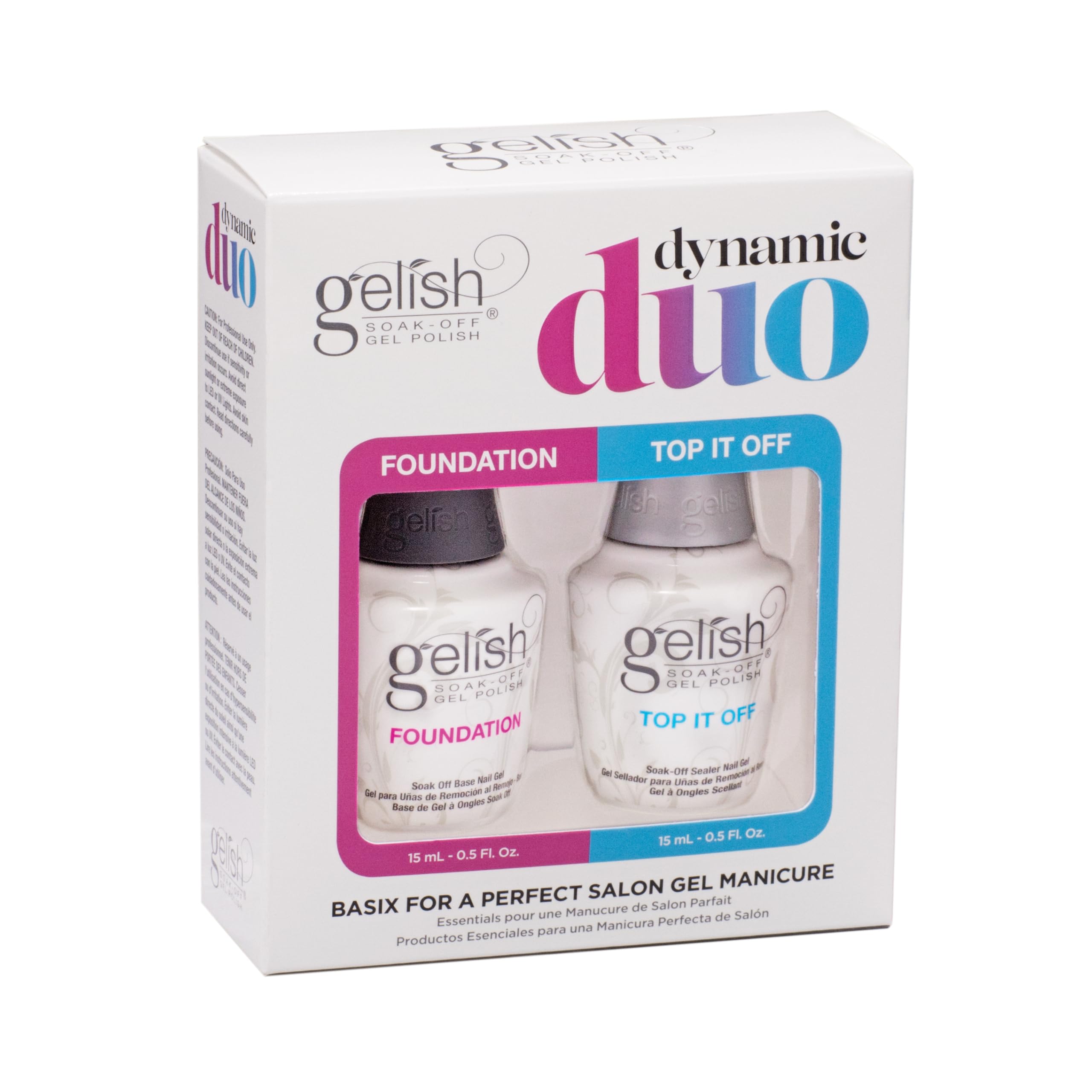 Gelish Dynamic Duo - Foundation Base Gel & Top It Off Sealer Gel Set, Long-lasting, High-Shine Finish for Gel Manicures, Cures F