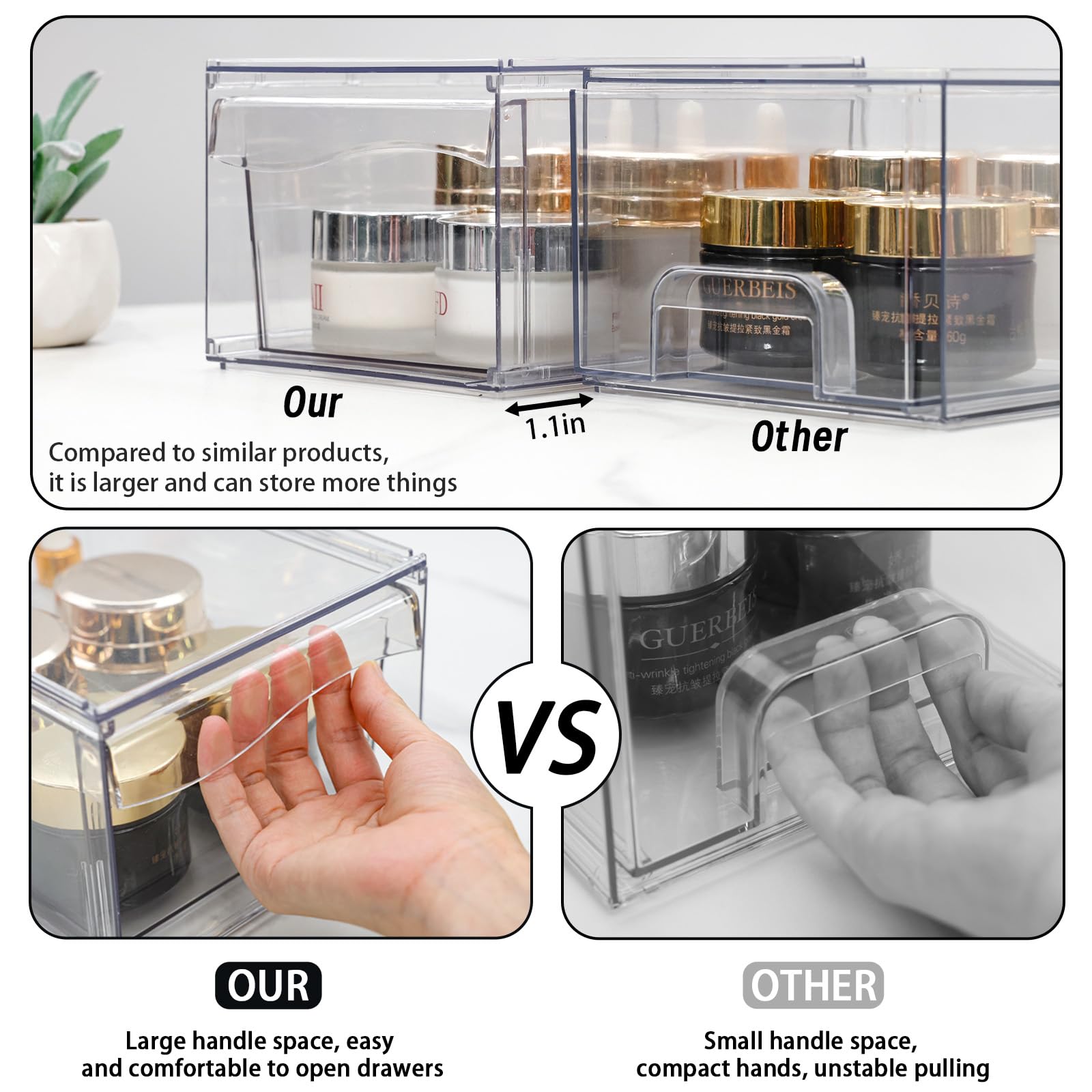 Cq Acrylic 2 Pack Clear Stackable Storage Drawers, 4.5'' Tall Acrylic Organizers,Plastic Storage Bins With Drawers For Vanity, U