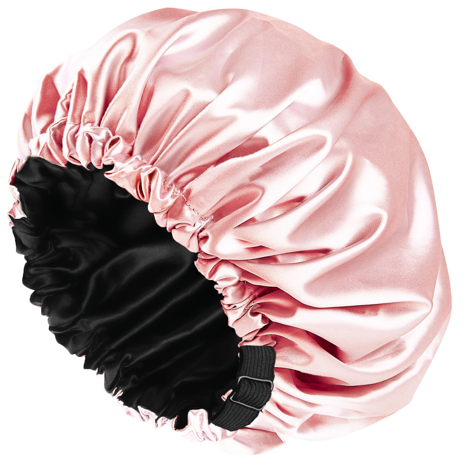 Amamba Shower Cap,100% Real Satin Lined Shower Cap,Extra Large Shower Cap For Women Reusable Waterproof,Adjustable Size&Long Hai