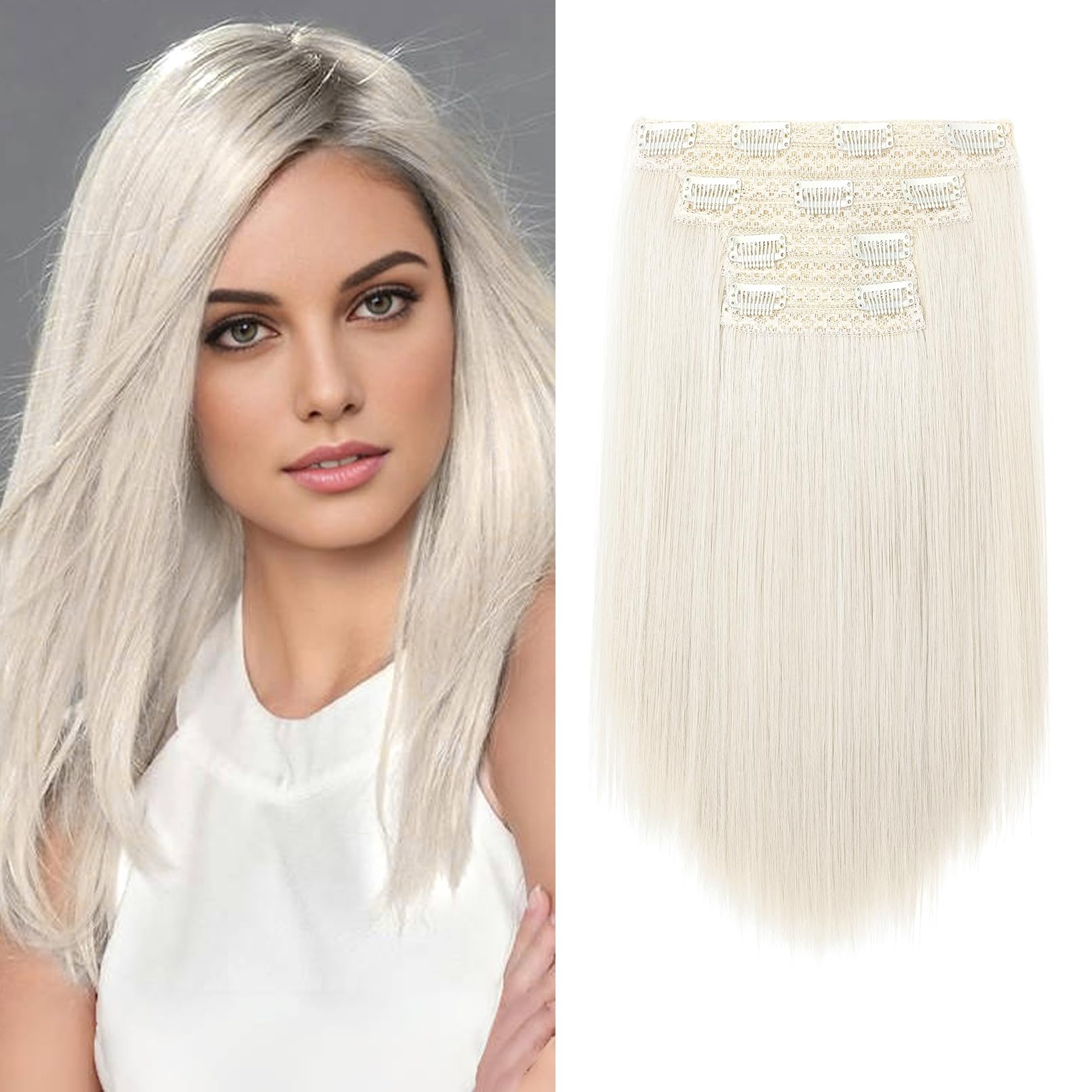 NTYNTY Hair Extensions, 14'' Short Clip in Hair Extensions 4PCS Straight Platinum Blonde Hair Extensions Natural Soft Synthetic 