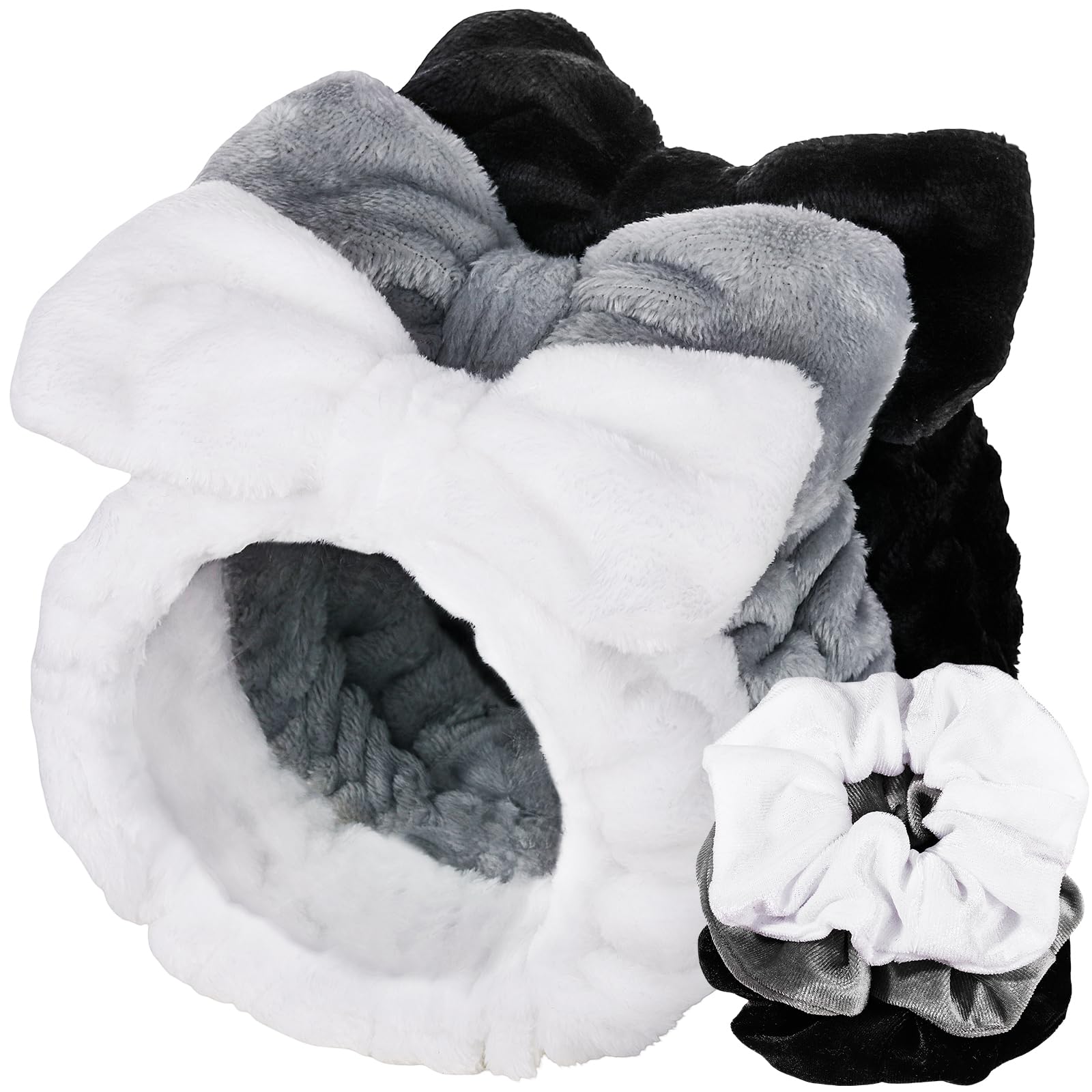 LEOBRO Spa Headband for Skin Care and Makeup, Women Teen Girls Headband for Washing Face, with Hair Scrunchies, Black & White & 