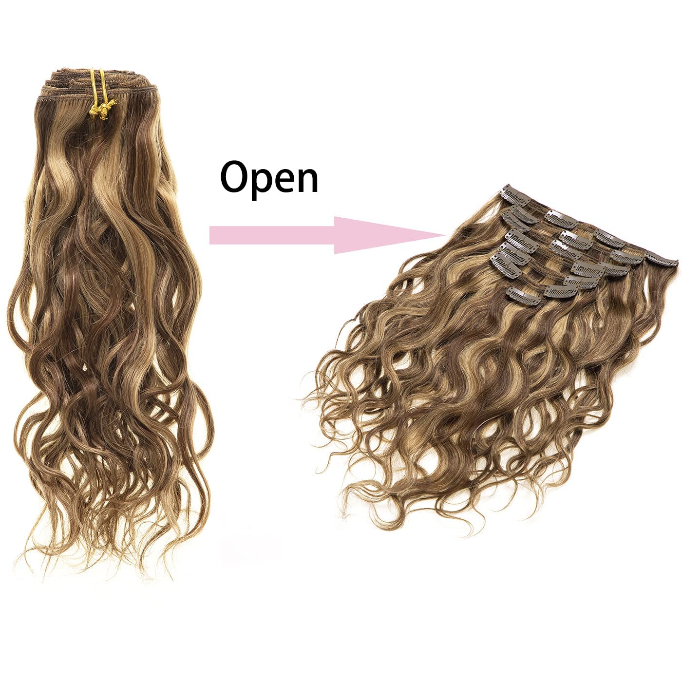 Loxxy Clip In Human Hair Extensions #27 Strawberry Blonde Natural Wave Real Human Hair Extensions For Women 22Inch Double Weft 1