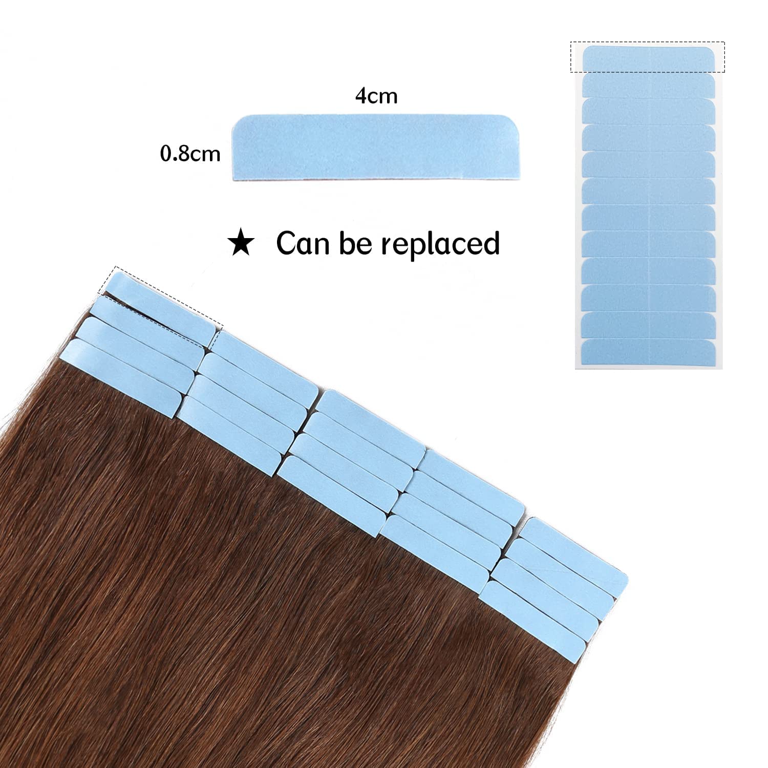 Yilite 120 Peices Hair Extension Tape Tabs Double Sided Tape 4 X 0.8 Cm Adhesive Human Hair Tape For Replacement Tape(Blue)