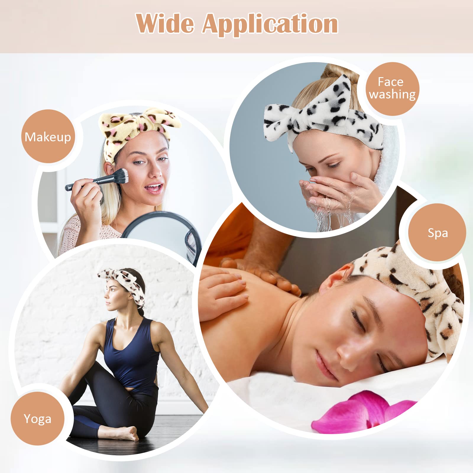 Whavel Hairband, 6 Pack Leopard Spa Headband Makeup Headband For Washing Face, Microfiber Bow Headbands Facial Fluffy Hair Band