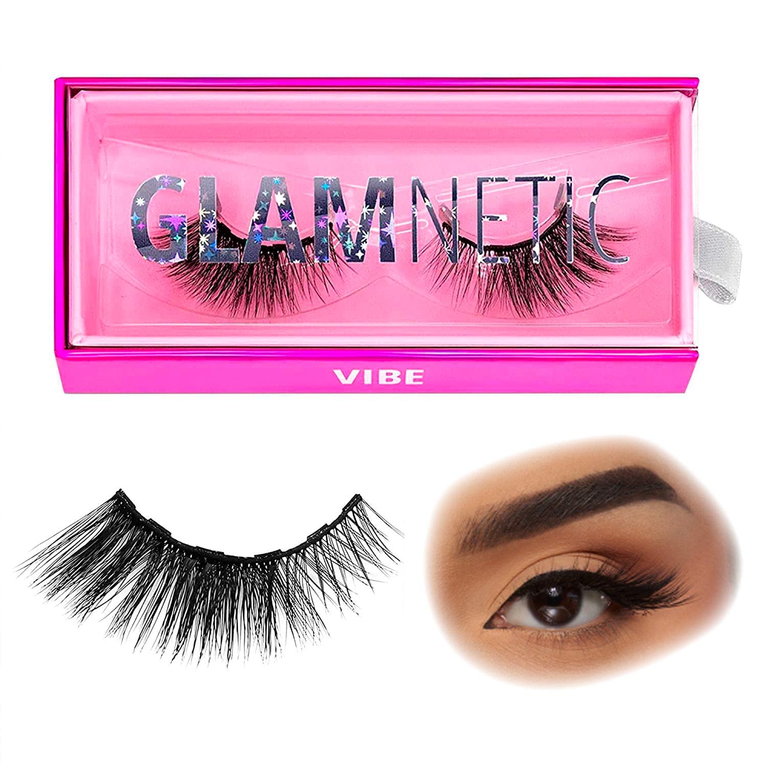 Glamnetic Magnetic Eyelashes - Vibe | Long Magnetic Lashes, 60 Wears Reusable Faux Mink Lashes, Dramatic, Cat Eye Winged - 1 Pai