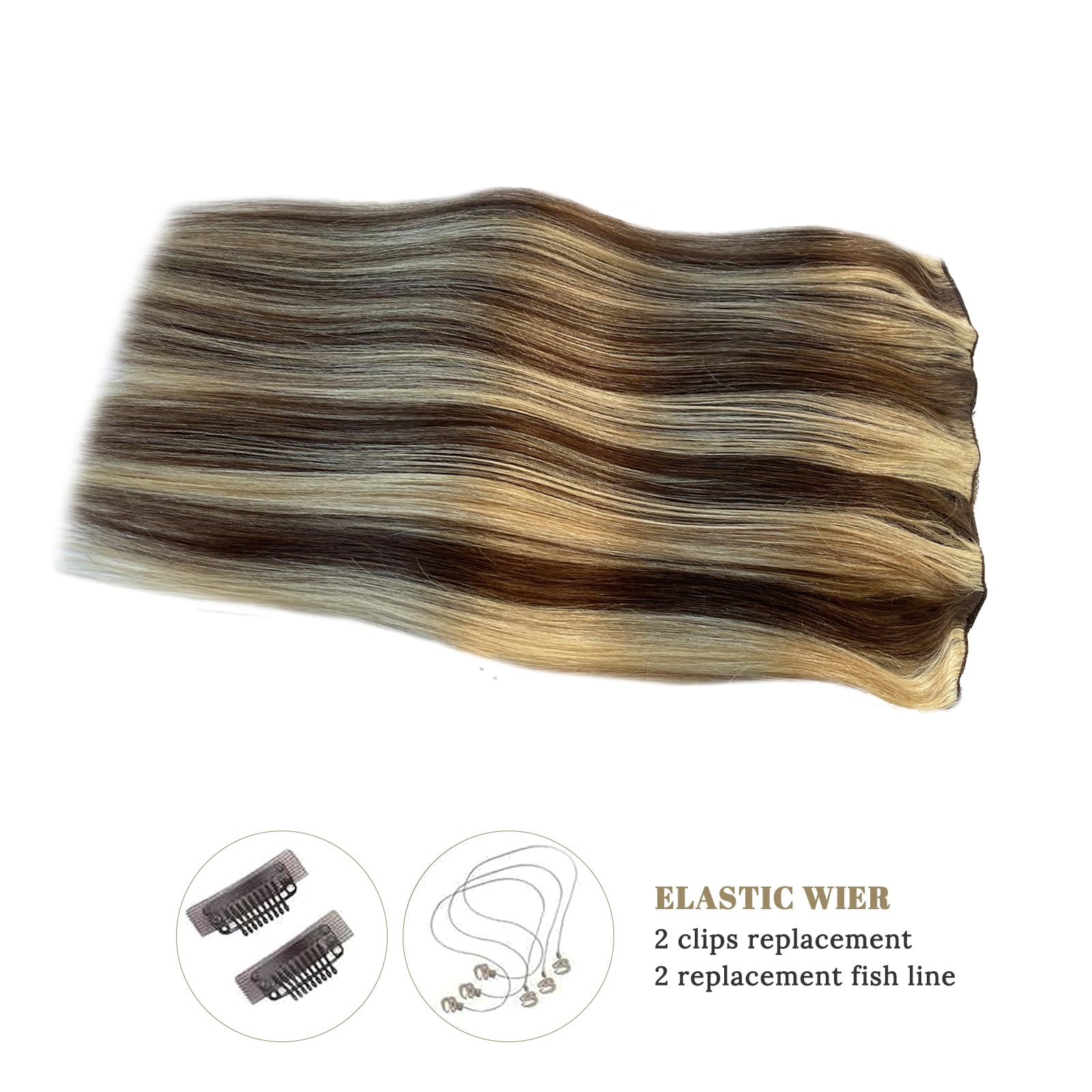 Halos Hair Extensions Real Human Hair 18Inch 80G Balayage Blonde Human Hair Halos Extensions Medium Brown With Bleach Blonde Inv
