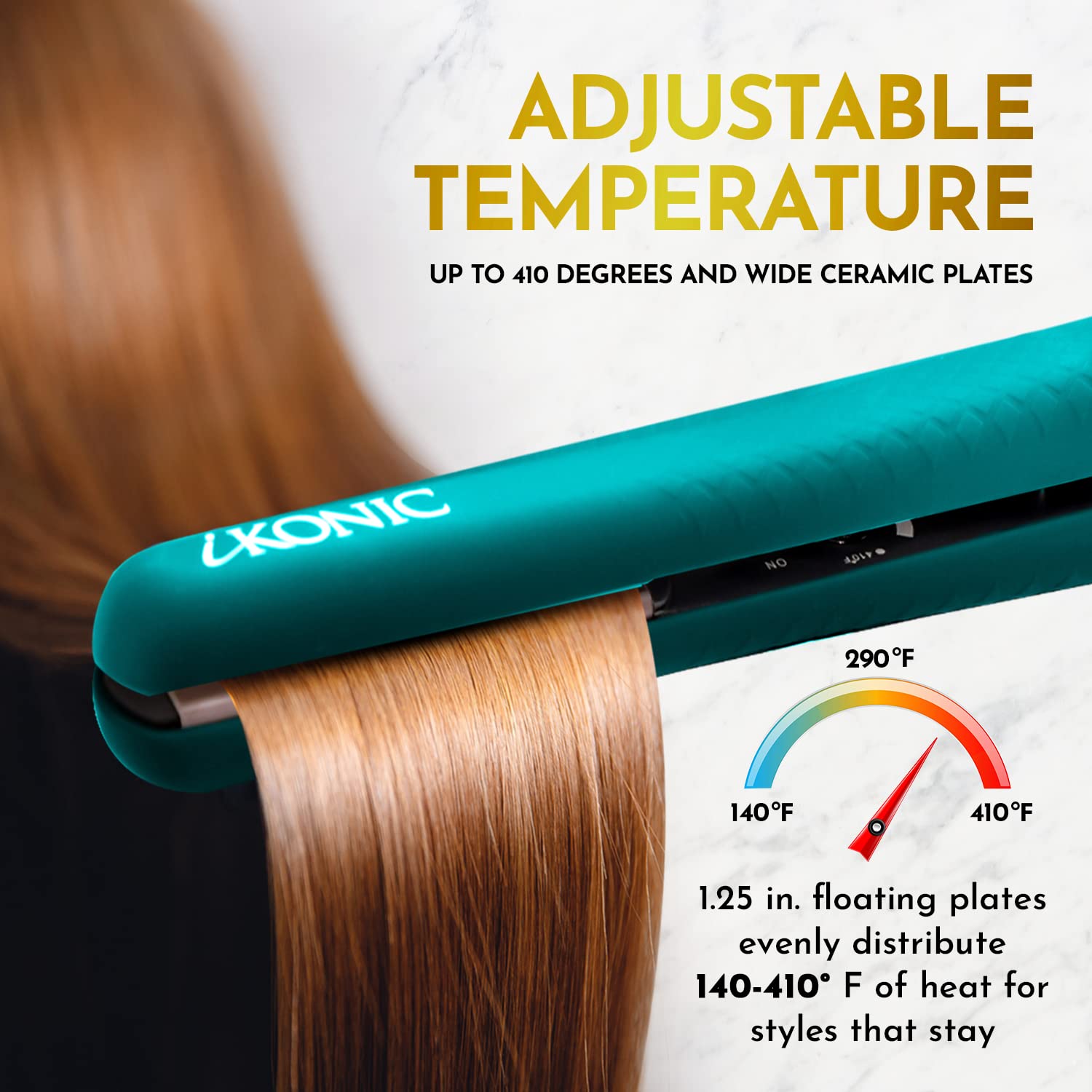 iKonic 100% Pure Ceramic Flat Iron, All in One Hair Curling Straightener, 1.25 Inch with Floating Plates, Infrared Technology, A
