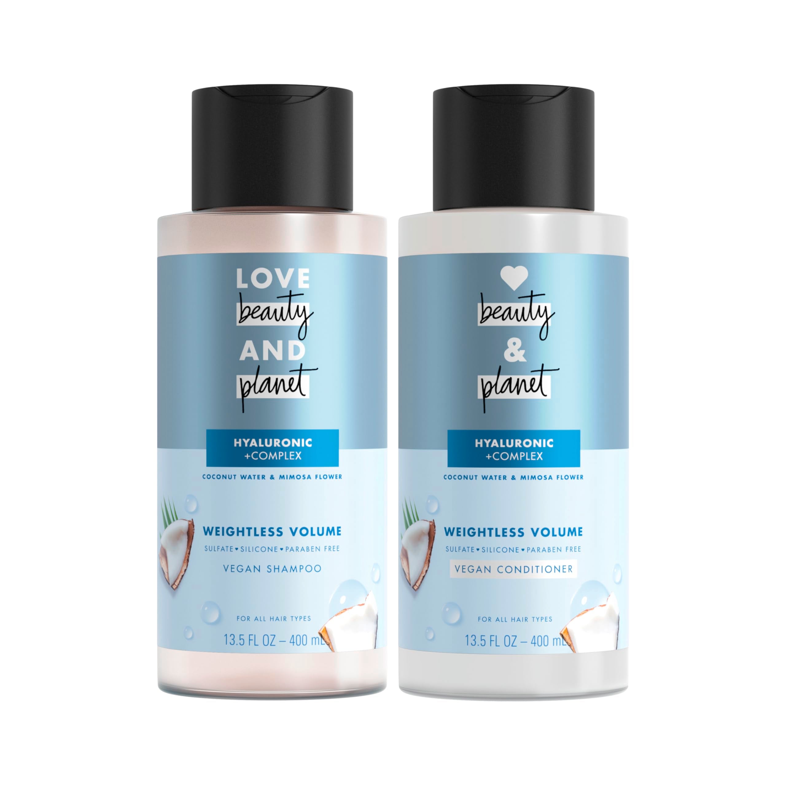 Love Beauty And Planet Volume And Bounty Thickening Coconut Water & Mimosa Flower Shampoo And Conditioner, 2 Count Paraben Free,