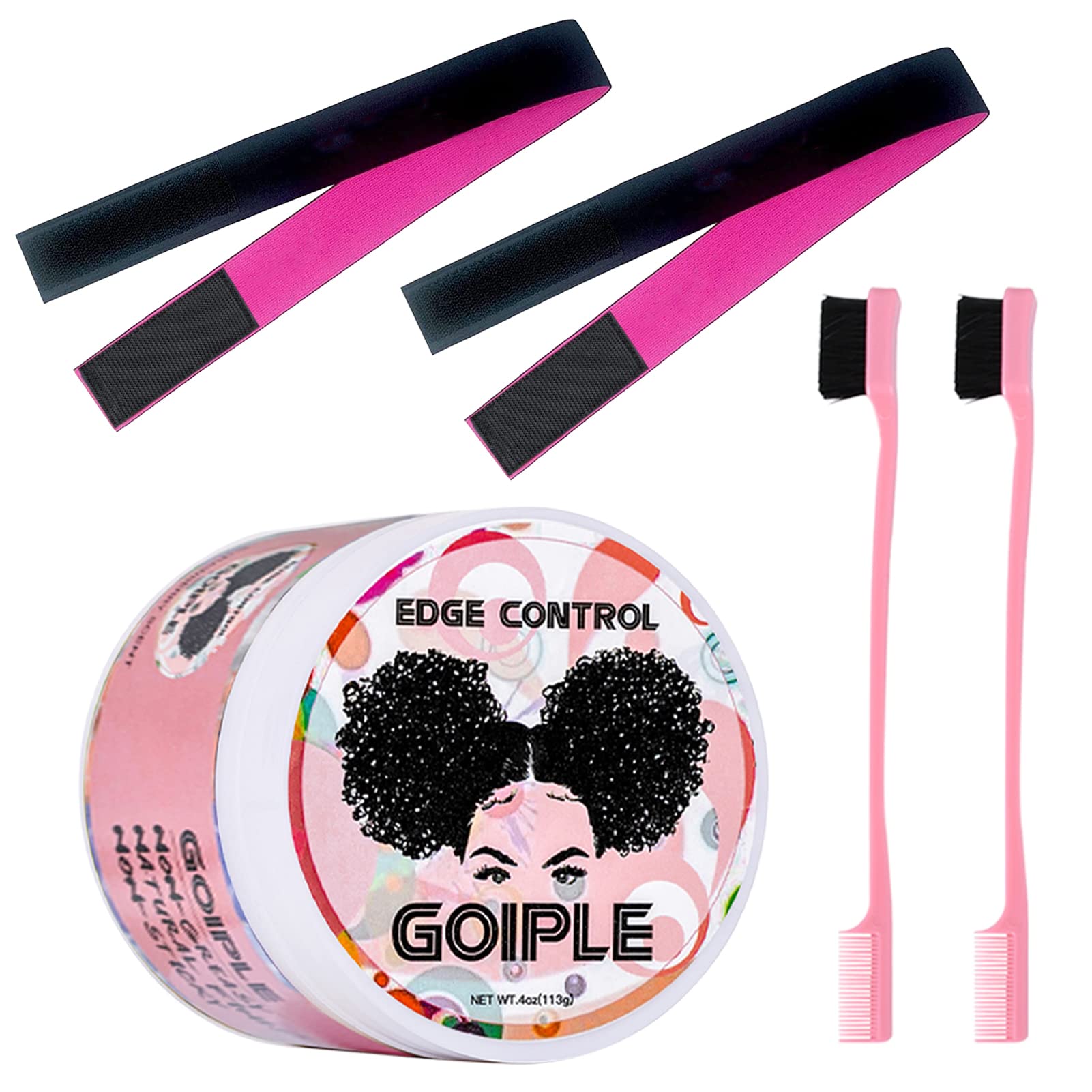 Goiple Edge Control Wax for Women Strong Hold Non-greasy Edge Smoother Strawberry Scent (4oz Edge Control Wax + Edge Brushes*2 +