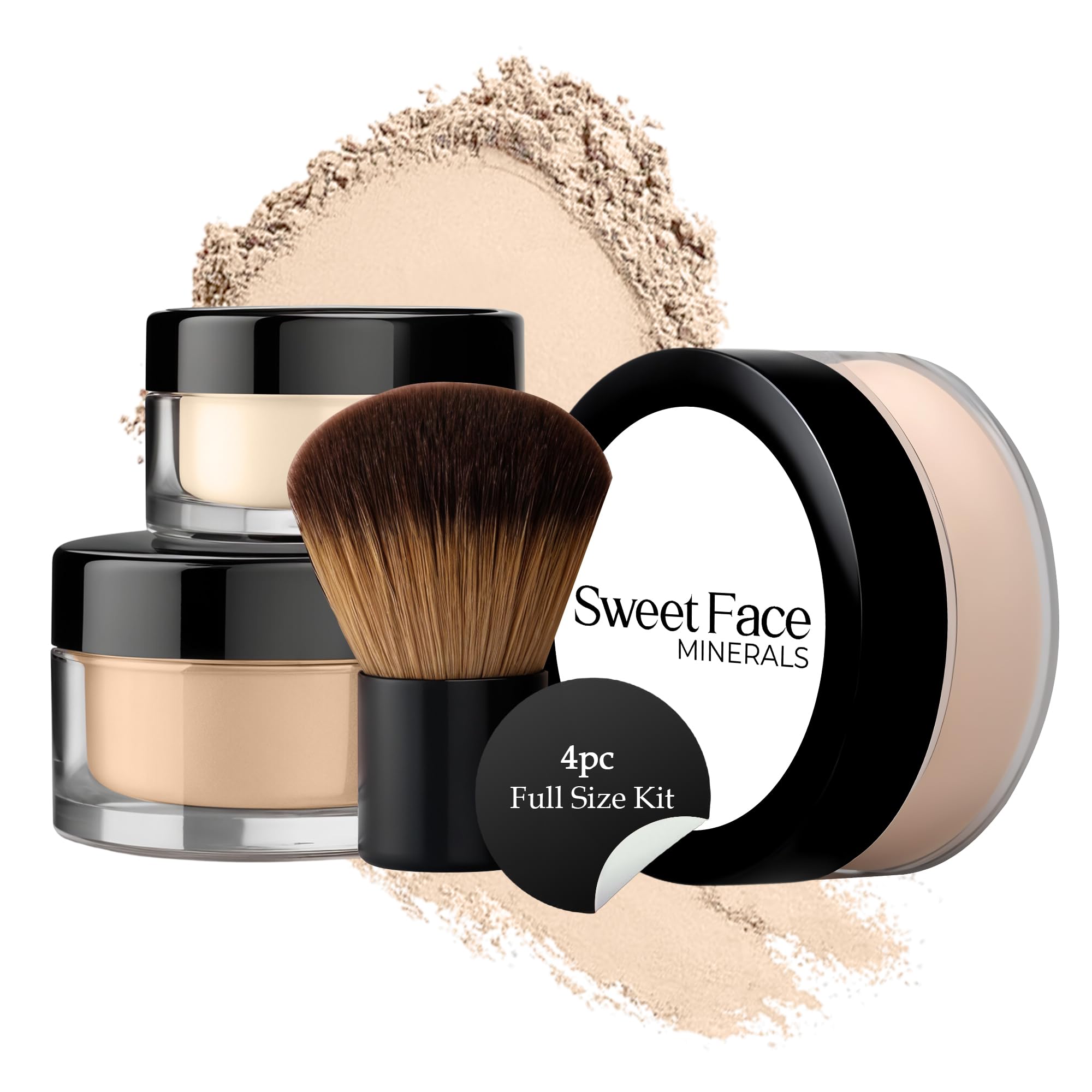 4Pc Full Size Kit (Fair 2) Mineral Makeup Matte Translucent Loose Foundation + Kabuki Brush + Concealer + Finishing Setting Powd