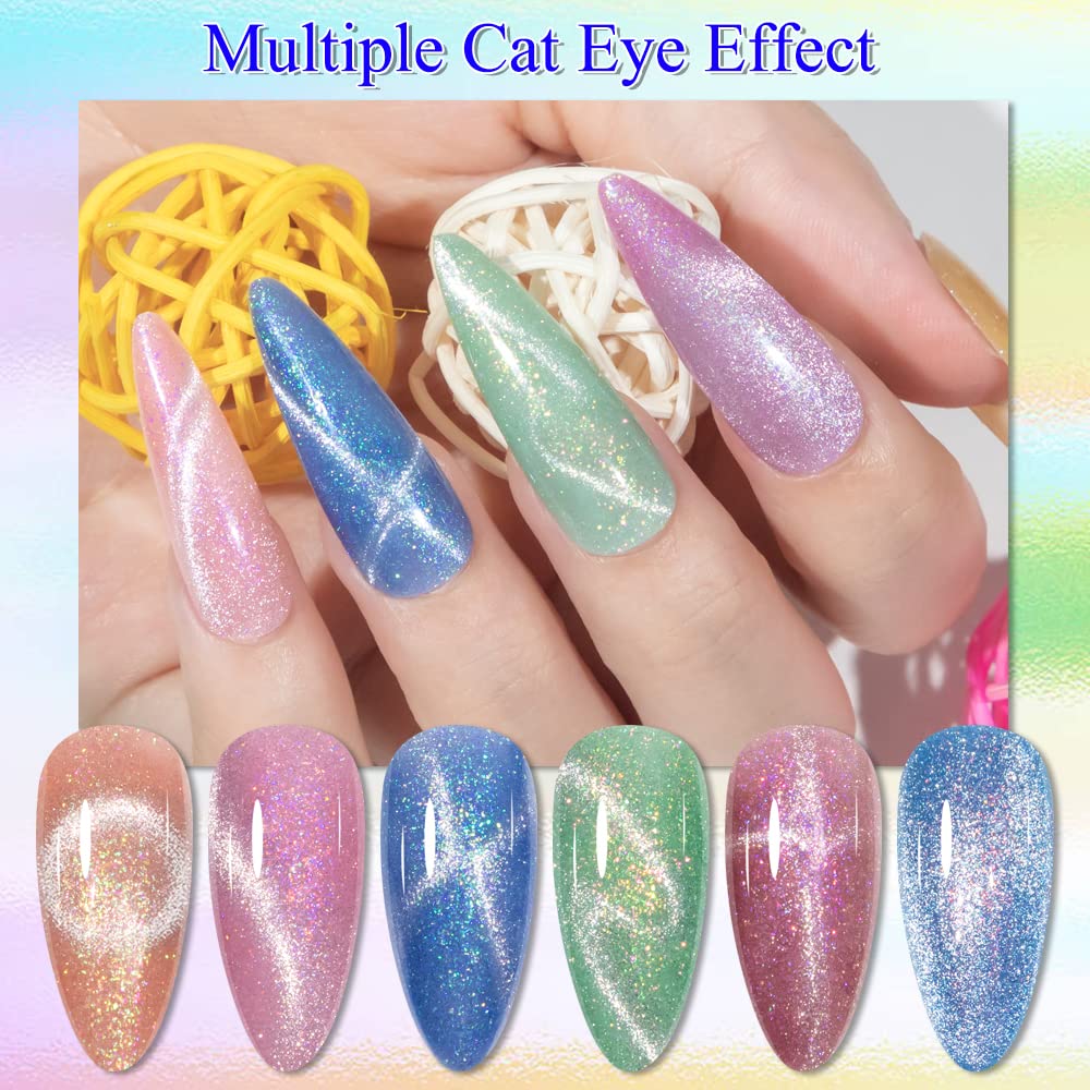 Mizhse Unicorn Cat Eye Gel Nail Polish 7Ml, Pearl Mermaid Cateye Magnetic Gel Polish Kit Pink Blue Soak Off Uv Led Diy Manicure