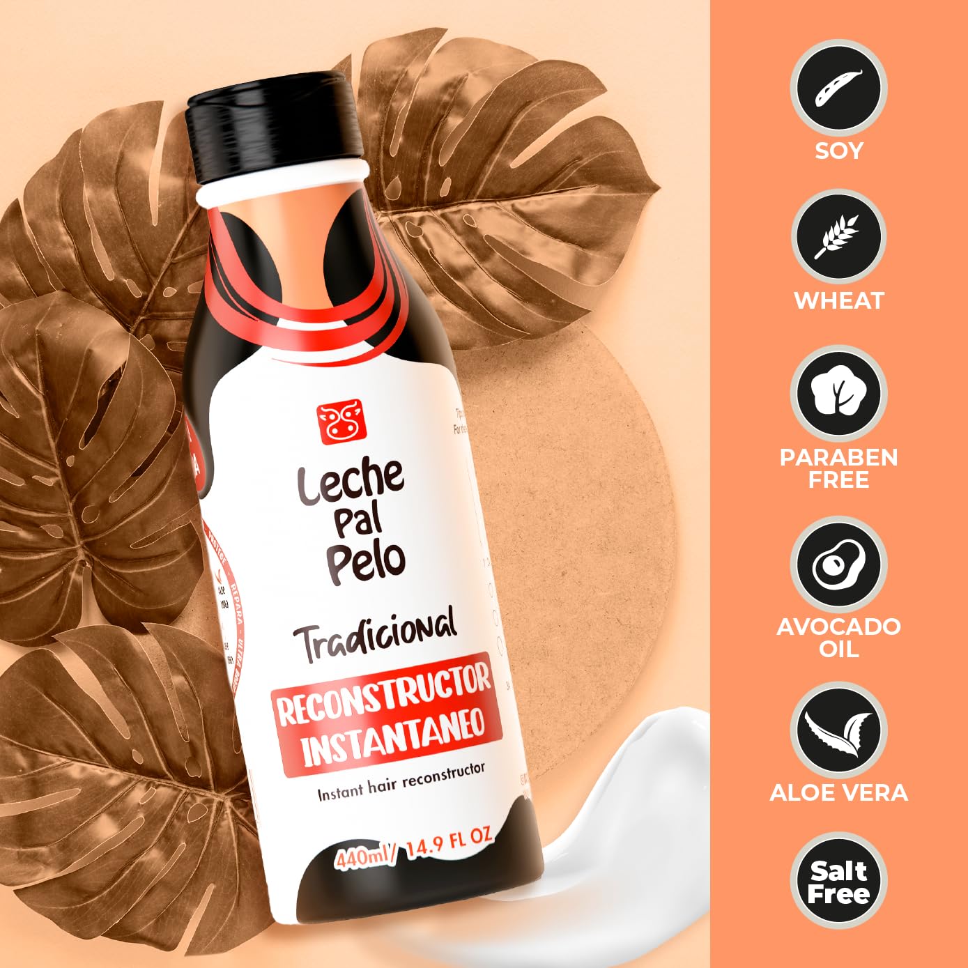 Leche Pal Pelo - Instant Hair Reconstructor Treatment with Soy, Wheat, Aloe and Avocado. Provides Intensive Hydration-14.9 Ounce