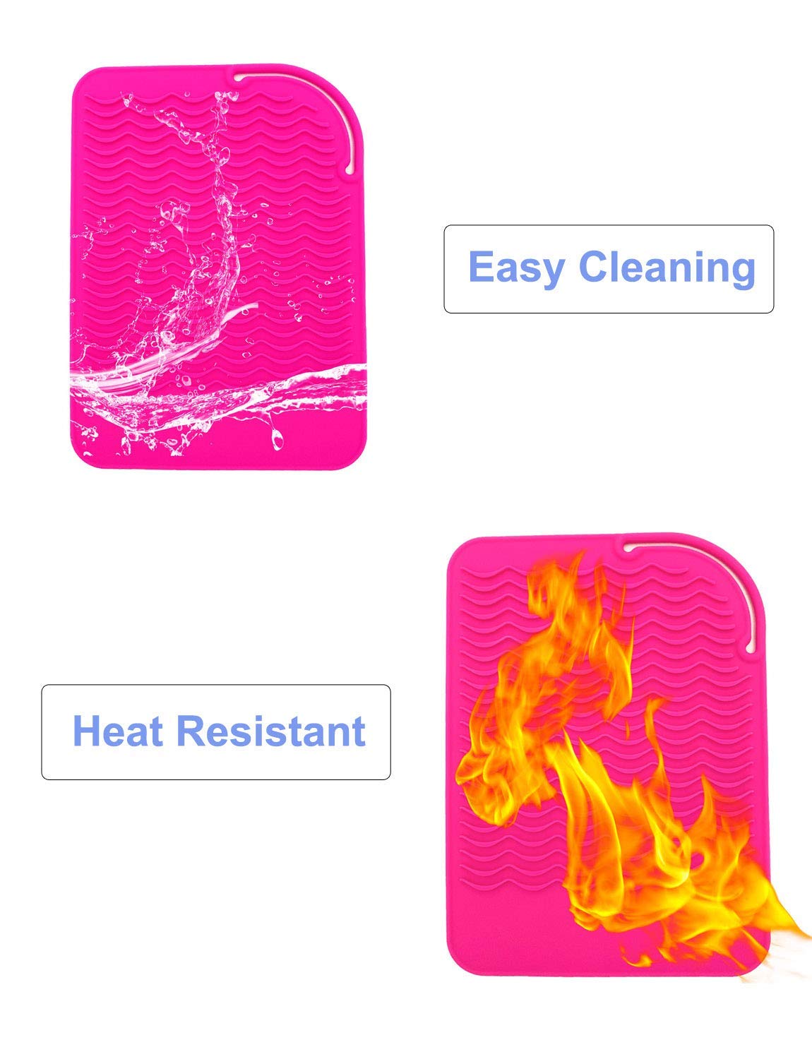 Heat Resistant Mat for Curling Iron, Flat Irons and Hair Straightener Hair Styling Tools 9 x 6.5, Food Grade Silicone, Pink