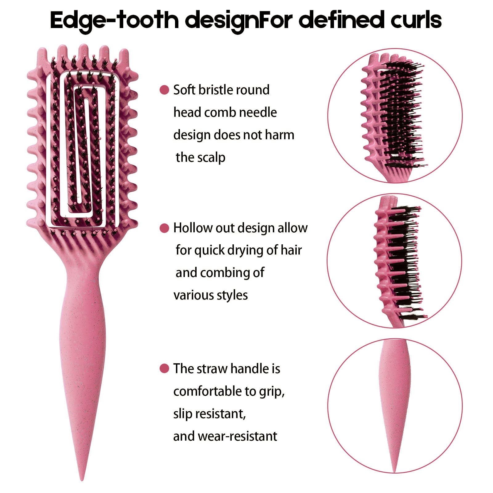 Curly Hair Brush Candybrush Curl Defining Brush for Detangling Shaping and Defining Curls for Women, Men, Wet & Dry Hair (Pink)