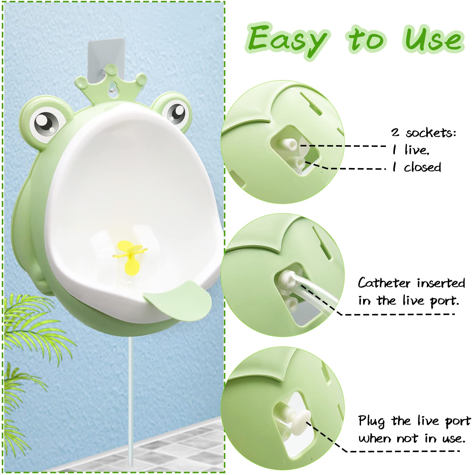 Frog Pee Training,Potty Training Urinal For Boys Kids Toddler Standing Urinal Wall-Mounted Toilet With Funny Aiming Target,Green