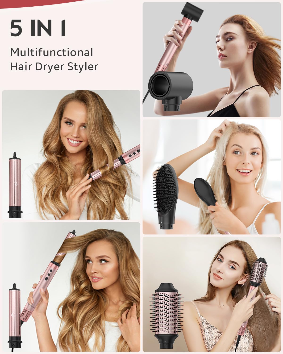 Brightup Upgraded Professional Hot Air Styler - 1400W High-Speed Blow Dryer Brush with 120,000 RPM, No Heat Damage, Fast Drying