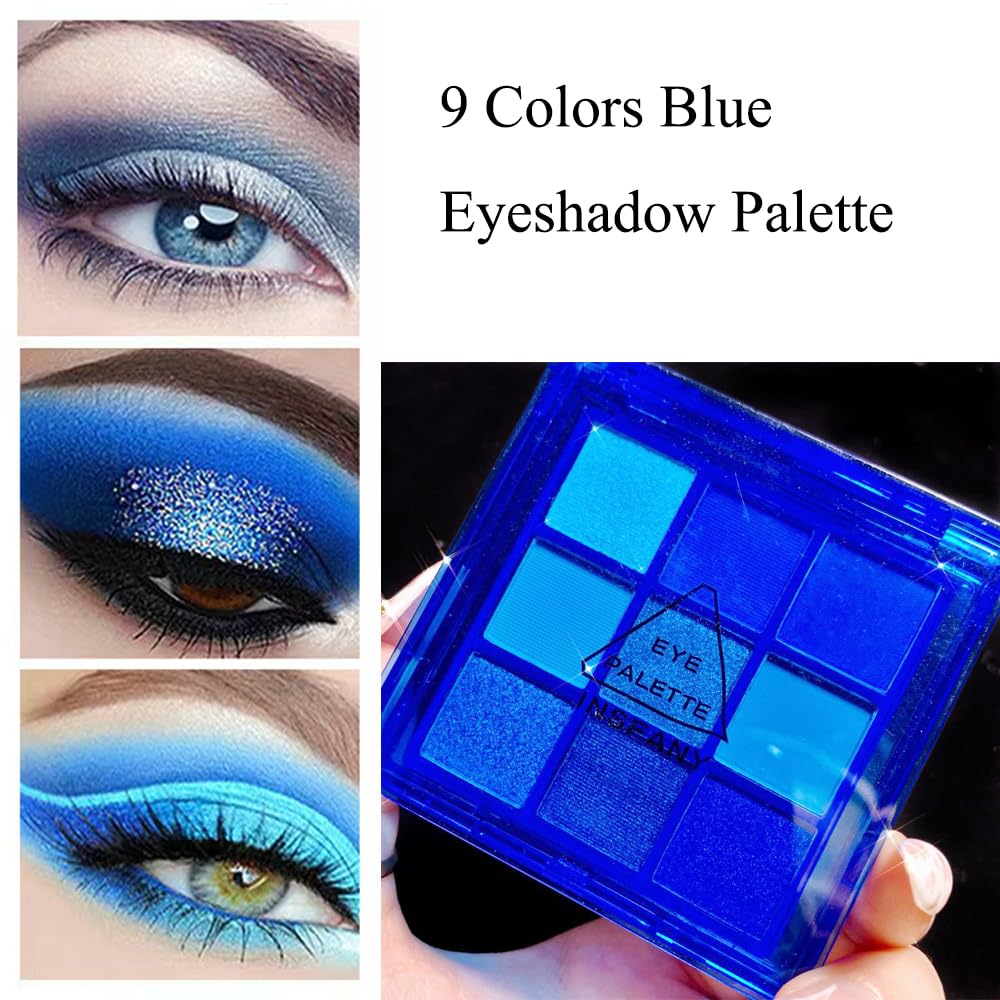 Yeweian Blue Eyeshadow Palette, 9 Colors Glitter Matte Eyeshadow Makeup Palette,Silver Grey Light Blue Eyeshadow Palette, Highly