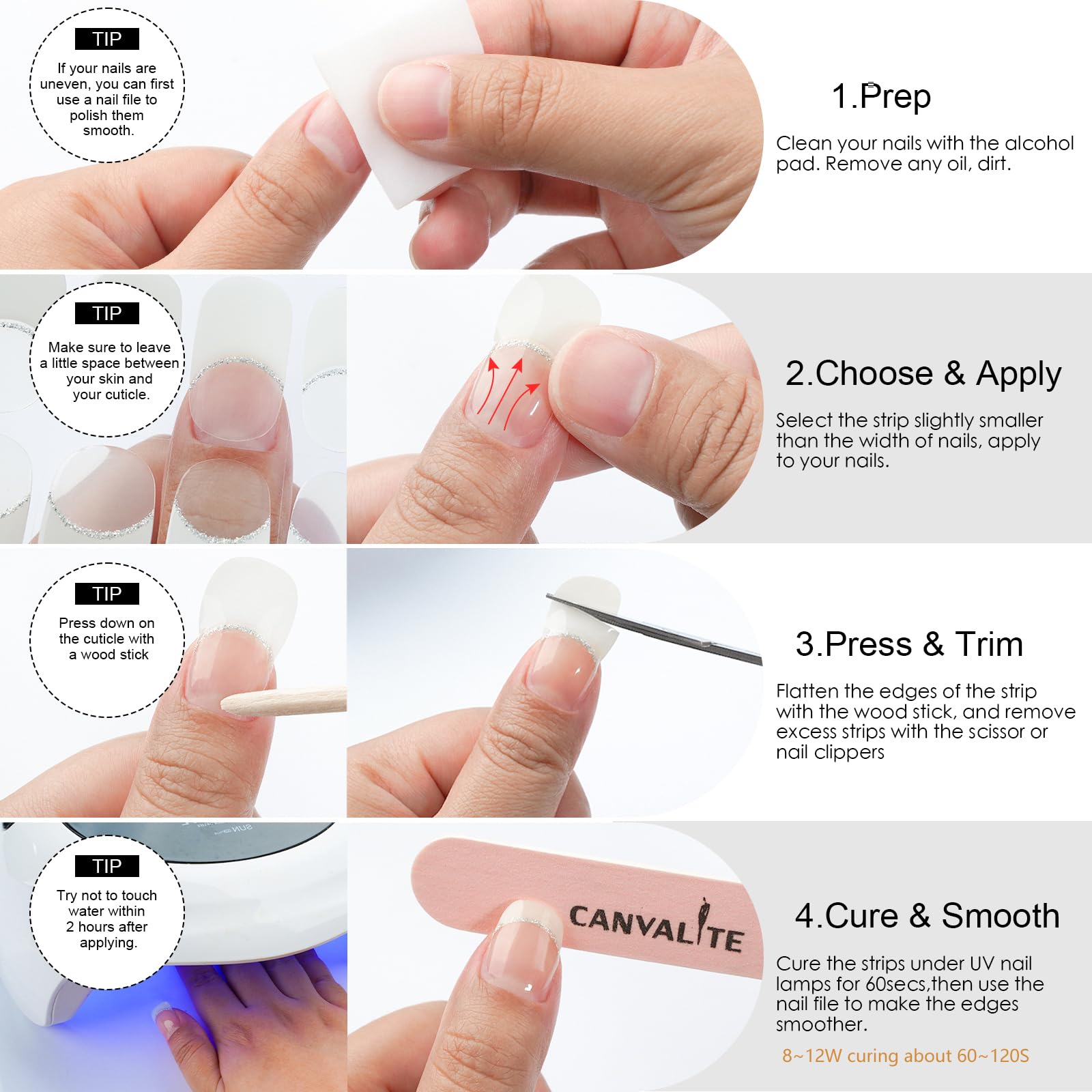 20Pcs Semi Cured Gel Nail Strips French Tips For Women,Gel Nail Wraps Uv Gel Nail Stickers Required Uv Light For Home Nail Diy S