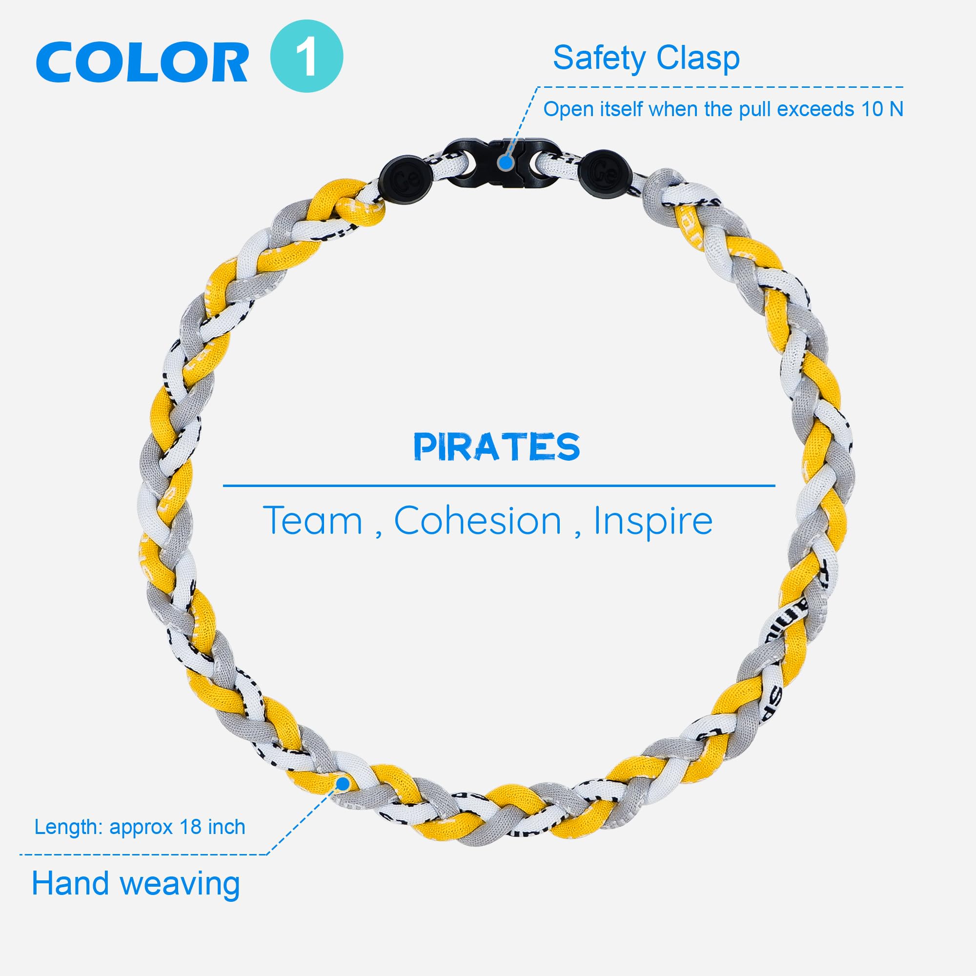 SUPBOMM 3 pcs Baseball Rope Necklaces, League Team Colors Braided Necklace, Baseball Team Gifts, Pirates