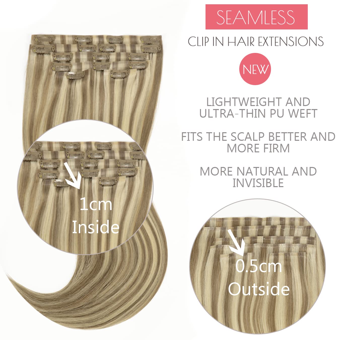 Loxxy Blonde Clip In Hair Extensions Real Human Hair Balayage Light Ash Brown Mixed With Platinum Blonde Remy Seamless Hair Exte