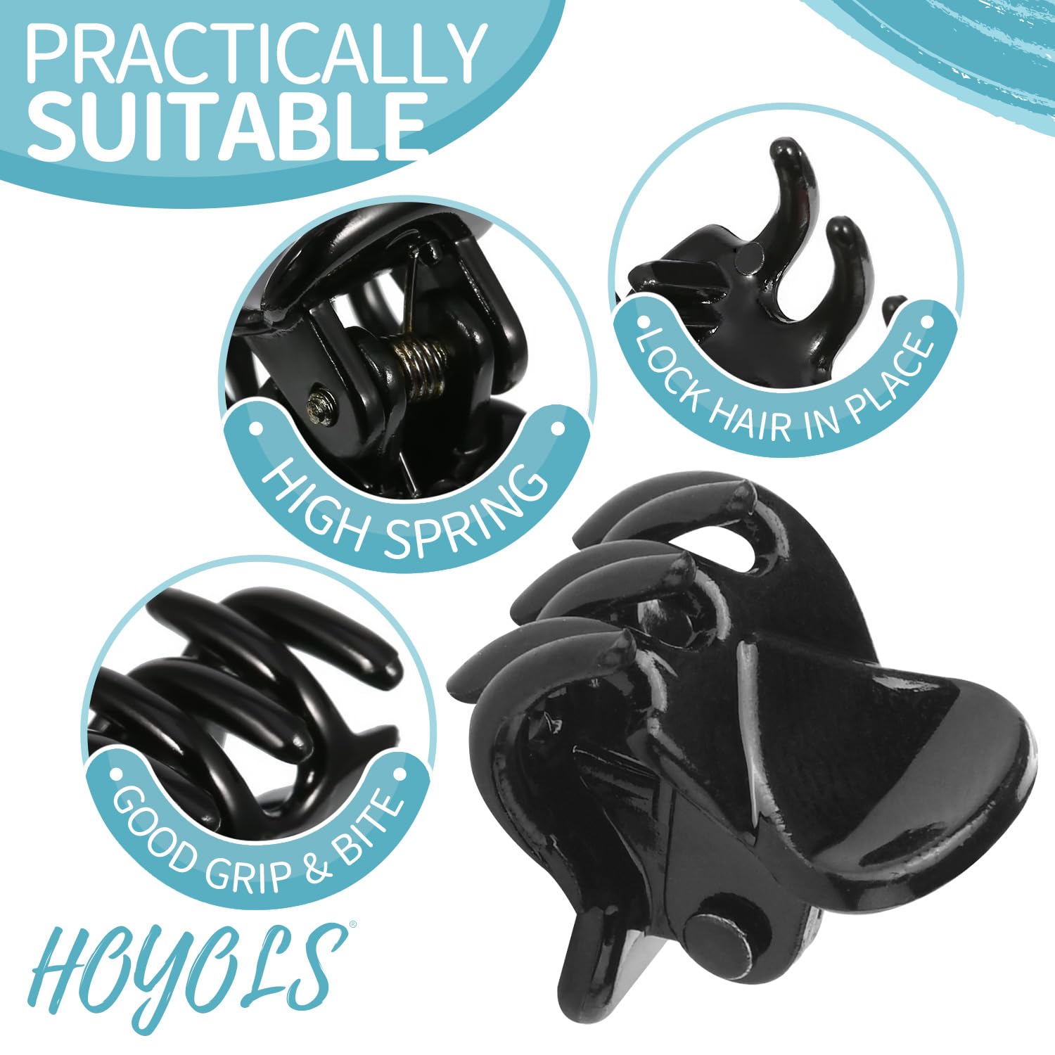 Hoyols 48 pcs Black Hair Clips Small, Mini Hair Claw Clips Jaw Clamp for Women Girls Fine Short Medium to Thick Hair, Little Non