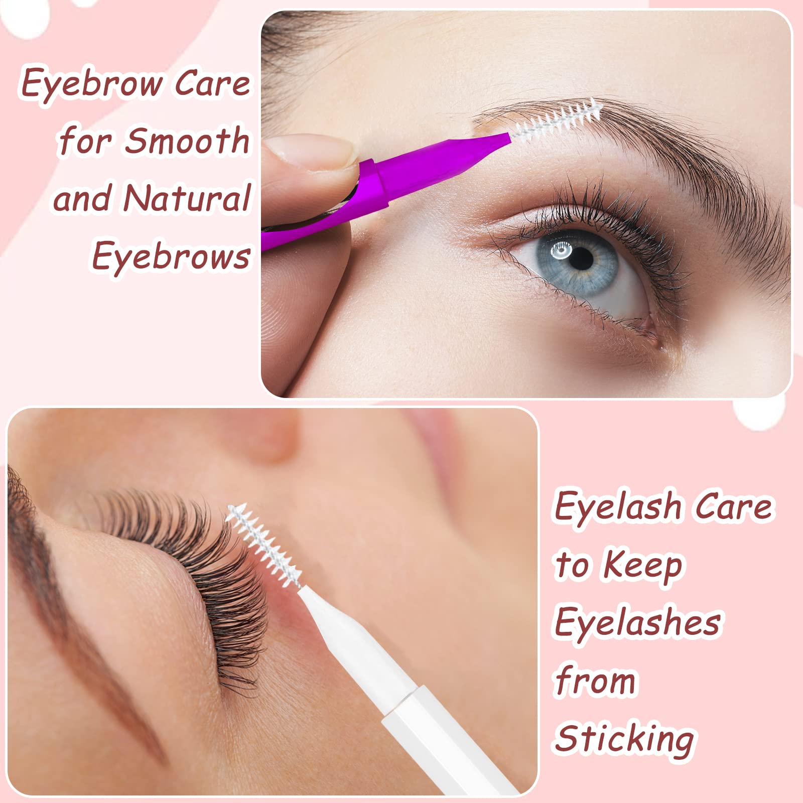 100Pcs Micro Eyebrow Brush, Eyelash Comb Brush with Cap, Portable Brow Lamination Brush Lash Eyebrow Brush for Eyebrows, Multifu
