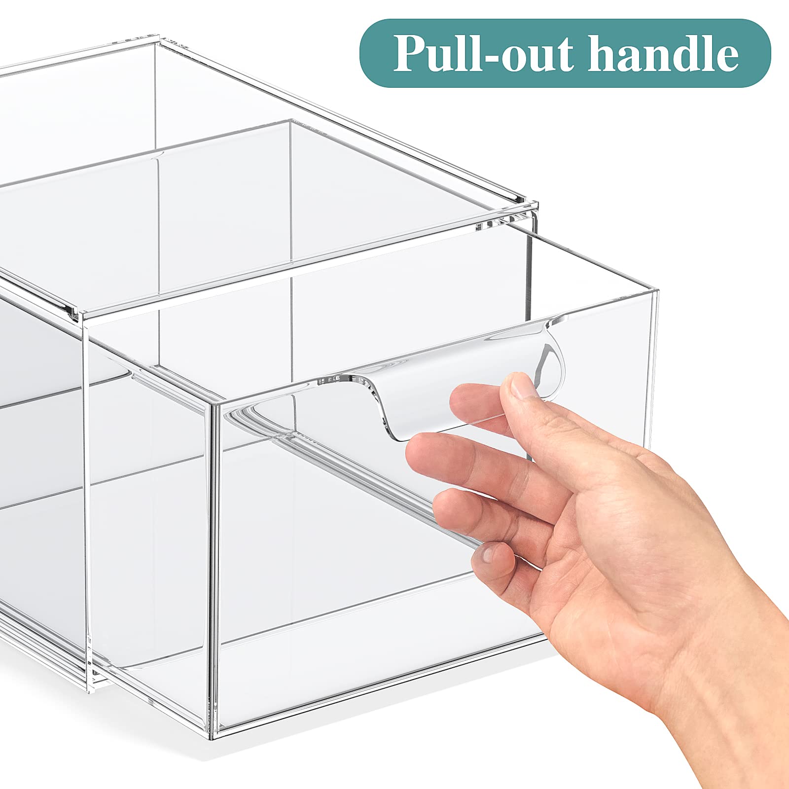 Spacehacks 2 Pack Stackable Makeup Organizer And Storage, Acrylic Organizers,Clear Plastic Storage Drawer With Handles For Vanit