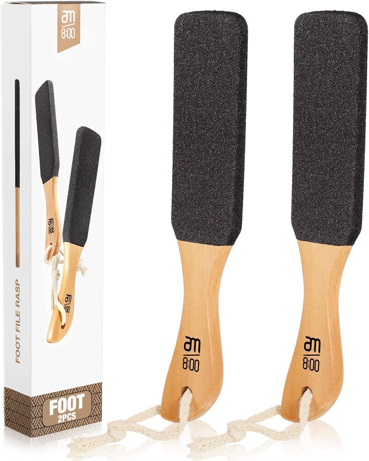 Pumice Stone Foot File (2-Pack), Wooden Handle Foot Scrubber & Callus Remover for Dry, Rough Skin and Corns Pedicure Foot Scrubb
