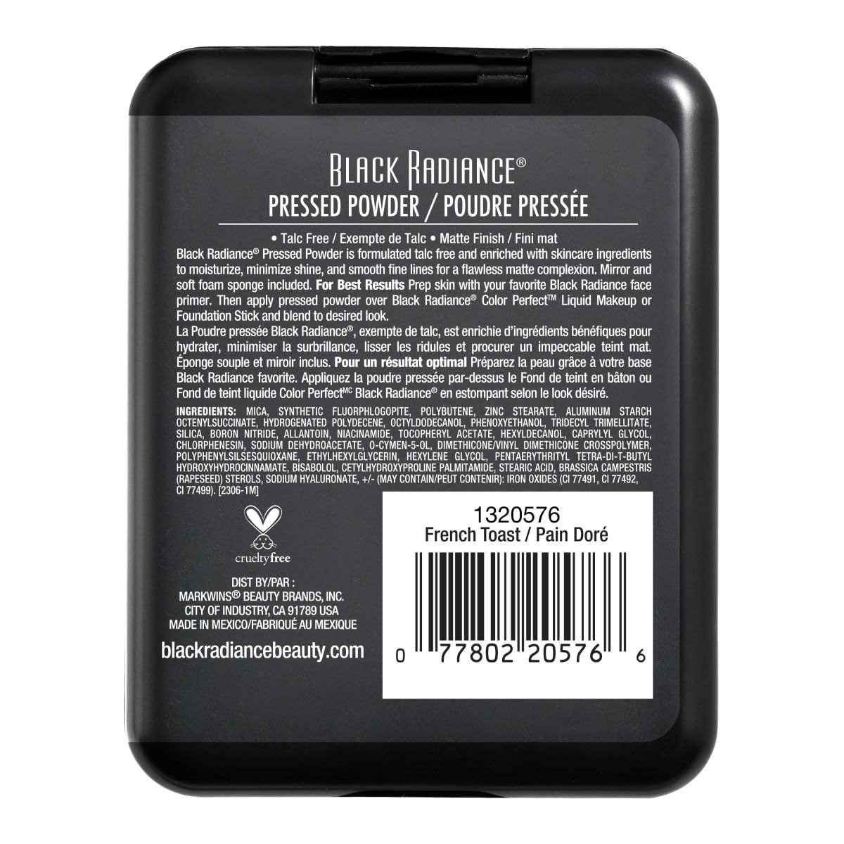 Black Radiance Pressed Powder, Buildable & Blendable Matte Finish Shine Control Compact With Mirror & Applicator, Cruelty-Free &