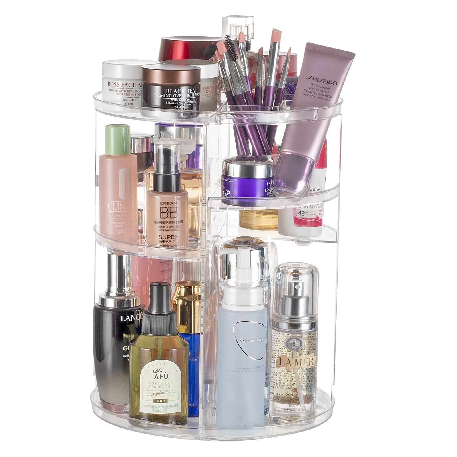 Argox 360 Rotating Makeup Organizer, Skincare Storage Box, Cosmetic Display Case With Brush Holder Perfume Tray, Multifunctional