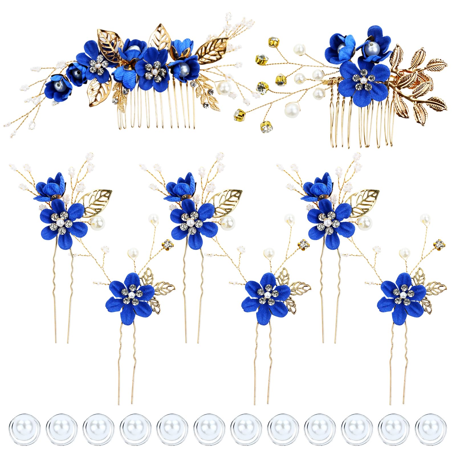 inSowni 20 Pack Classic White Dusty Pink Blue Flower Bridal Wedding Hair Side Combs+U-shaped Flower Hair Pins+Twist Spiral Pearl