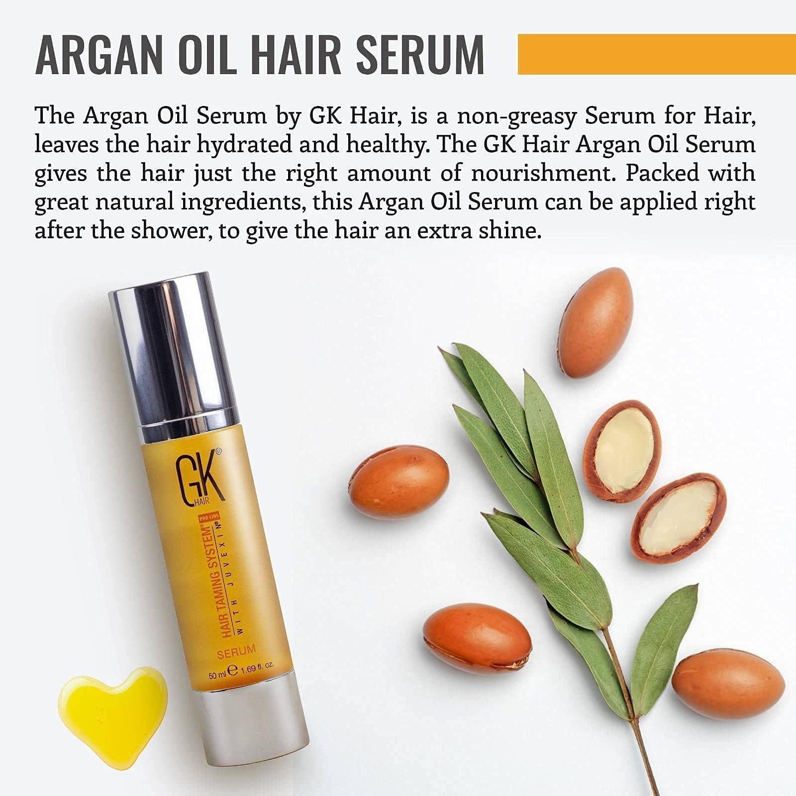 Global Keratin Gkhair Smoothing Serum - 100% Pure Organic Argan Oil 1.69 Fl. Oz Hydrating Strength Shine Dry Damaged Repair Anti